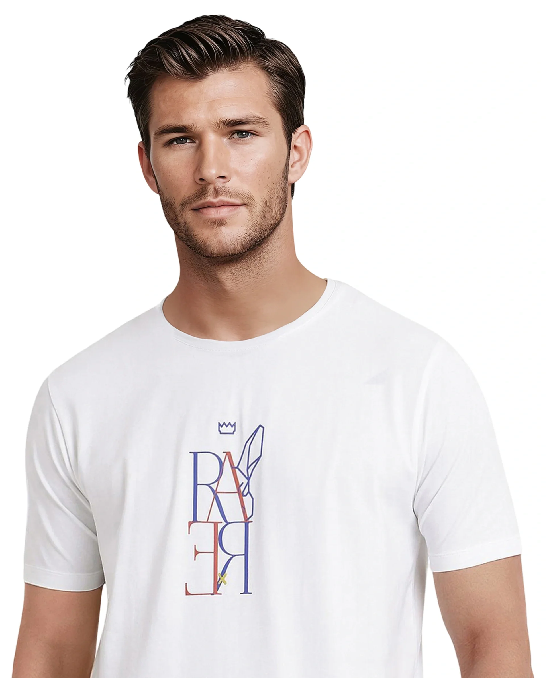 Rare Rabbit Men's Keat White Cotton Graphic Print Regular Fit Half Sleeve Crew Neck T-Shirt - Image 6