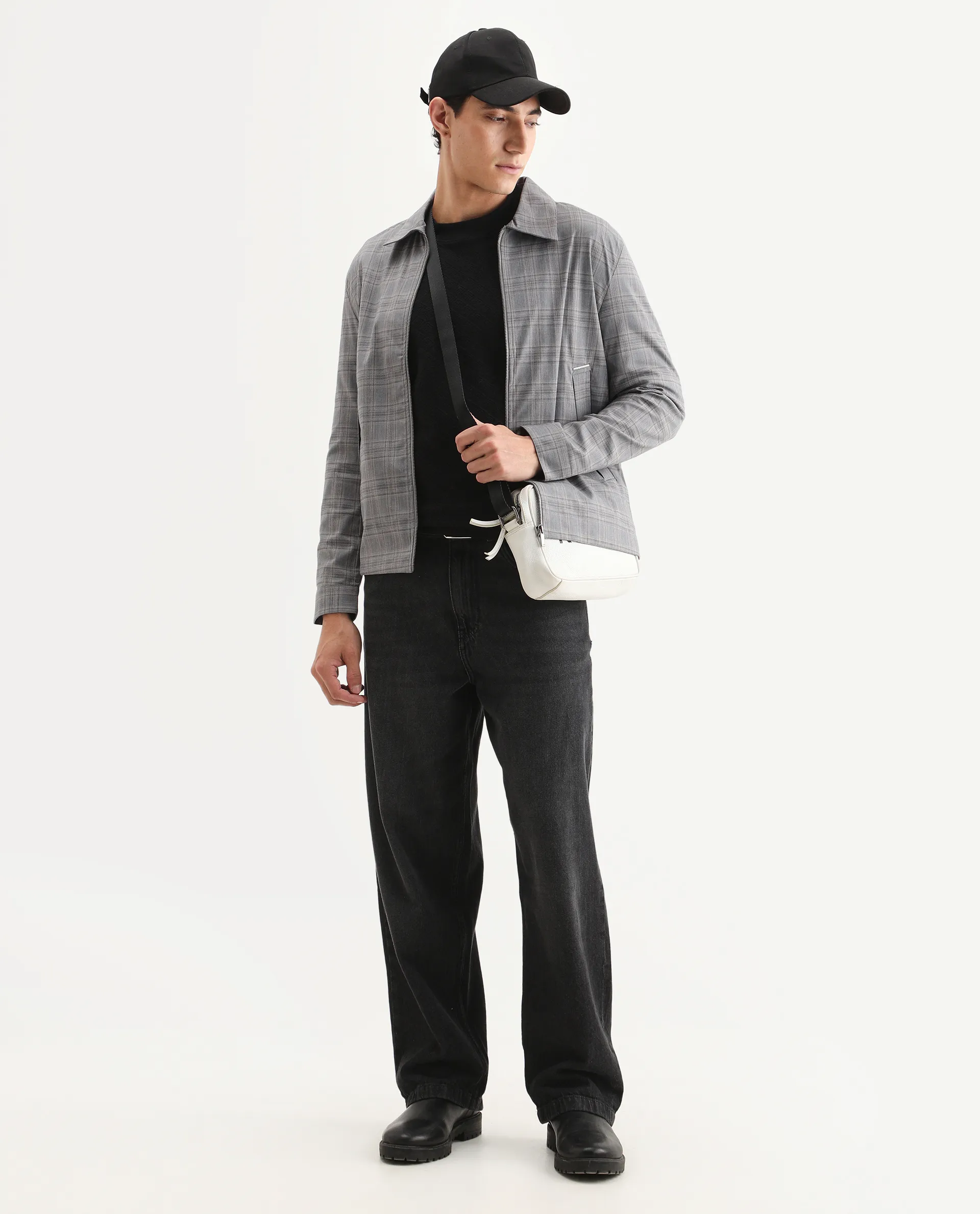 Rare Rabbit Men's Keener Grey Polyester Checked Print Regular Fit Full Sleeve Spread Collar Jacket - Image 2