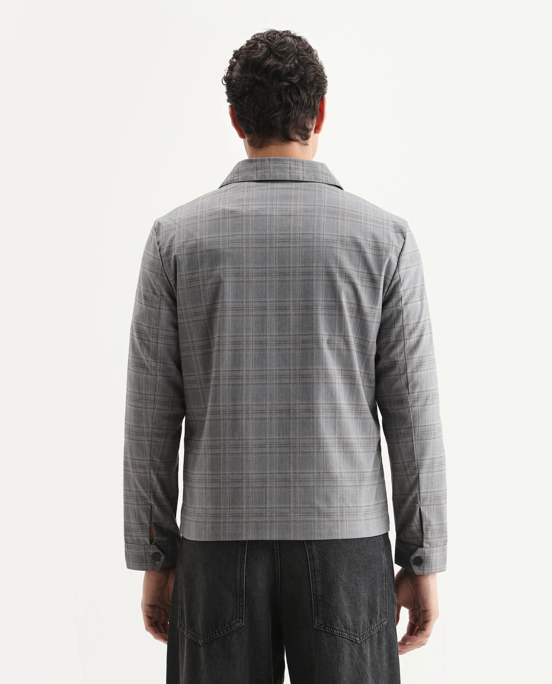 Rare Rabbit Men's Keener Grey Polyester Checked Print Regular Fit Full Sleeve Spread Collar Jacket - Image 7