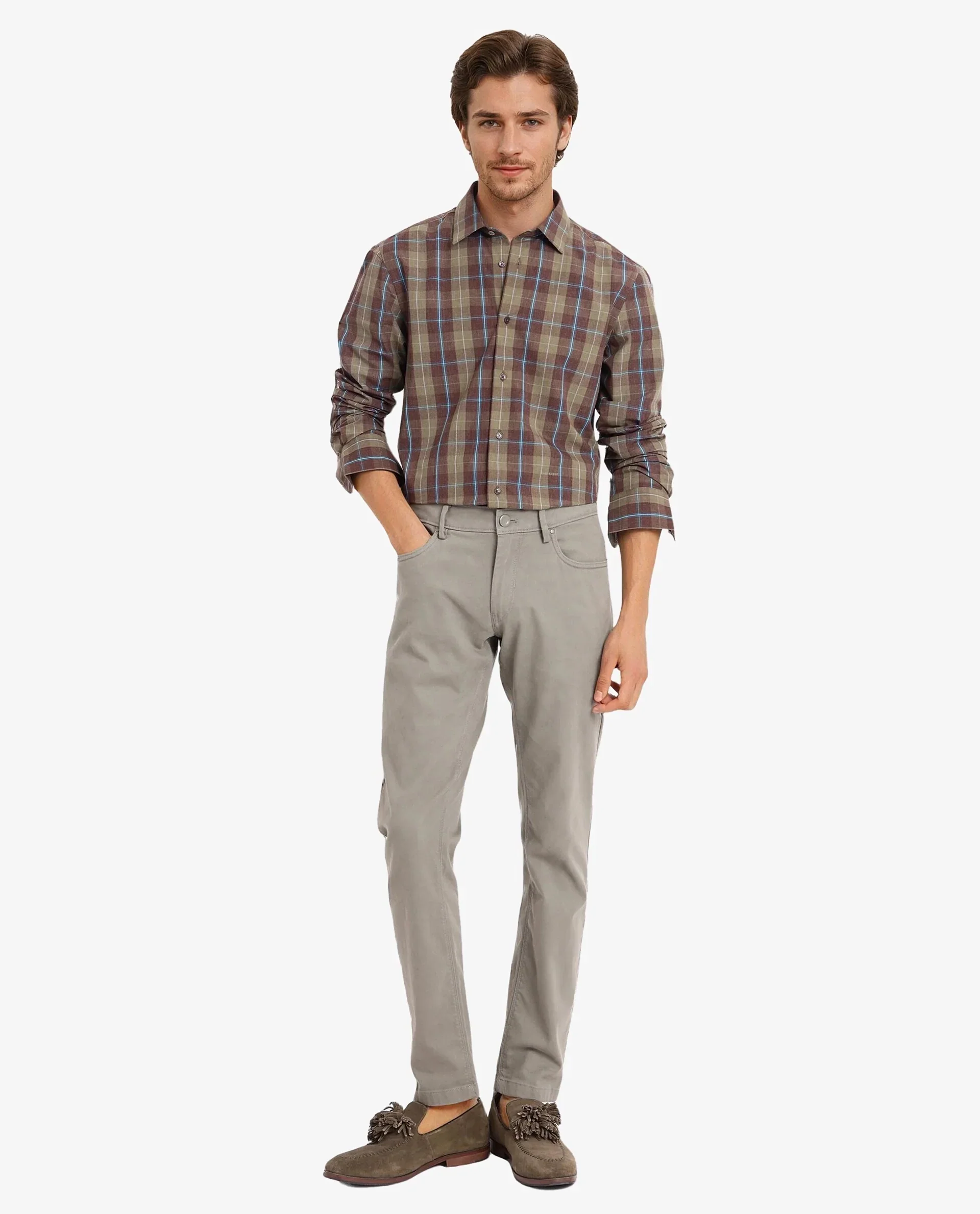 Rare Rabbit Men's Keep Dark Brown Cotton Checked Print Regular Fit Full Sleeve Collared Shirt - Image 2