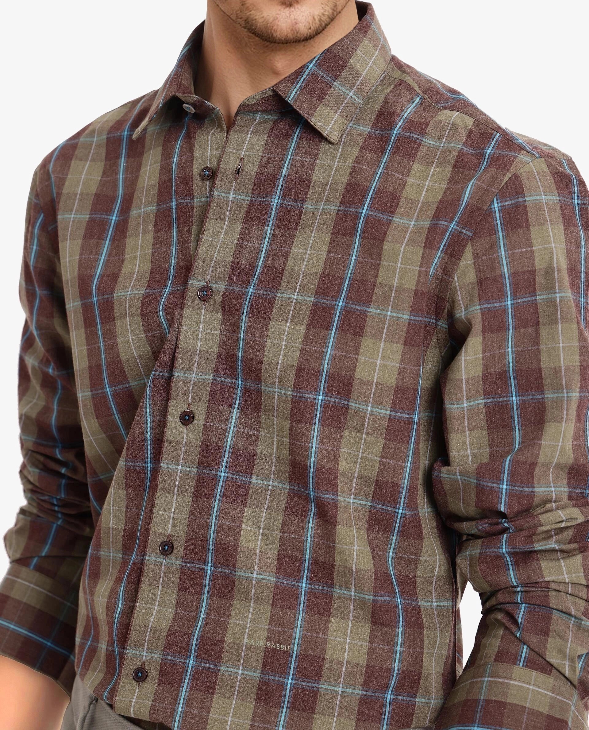 Rare Rabbit Men's Keep Dark Brown Cotton Checked Print Regular Fit Full Sleeve Collared Shirt - Image 4