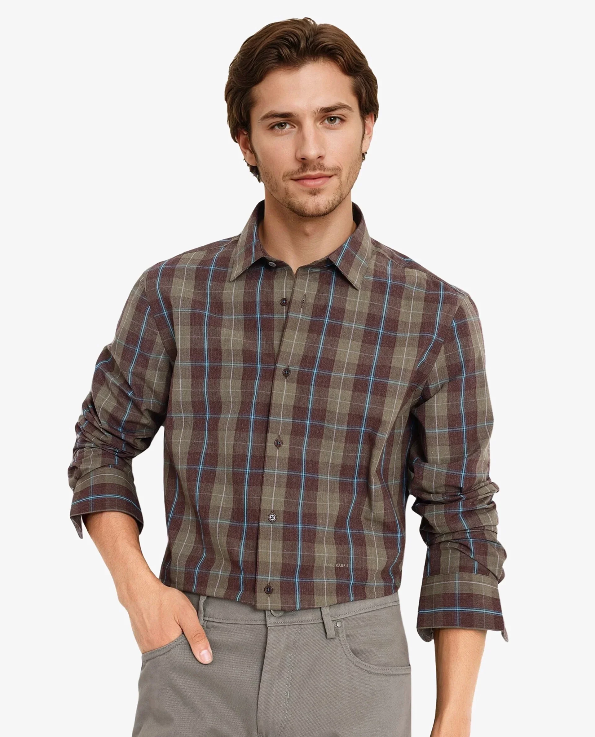 Rare Rabbit Men's Keep Dark Brown Cotton Checked Print Regular Fit Full Sleeve Collared Shirt - Image 6