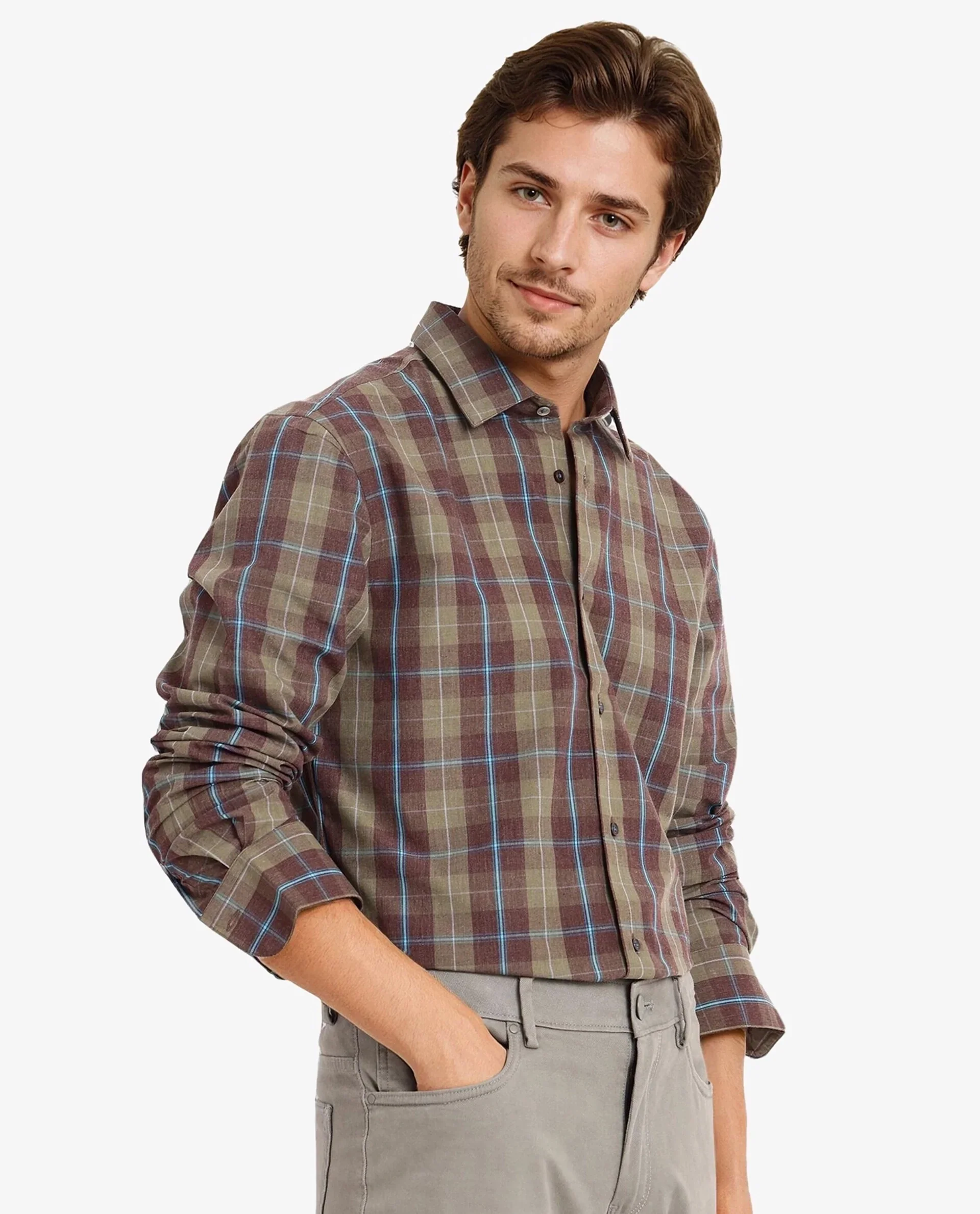 Rare Rabbit Men's Keep Dark Brown Cotton Checked Print Regular Fit Full Sleeve Collared Shirt - Image 7