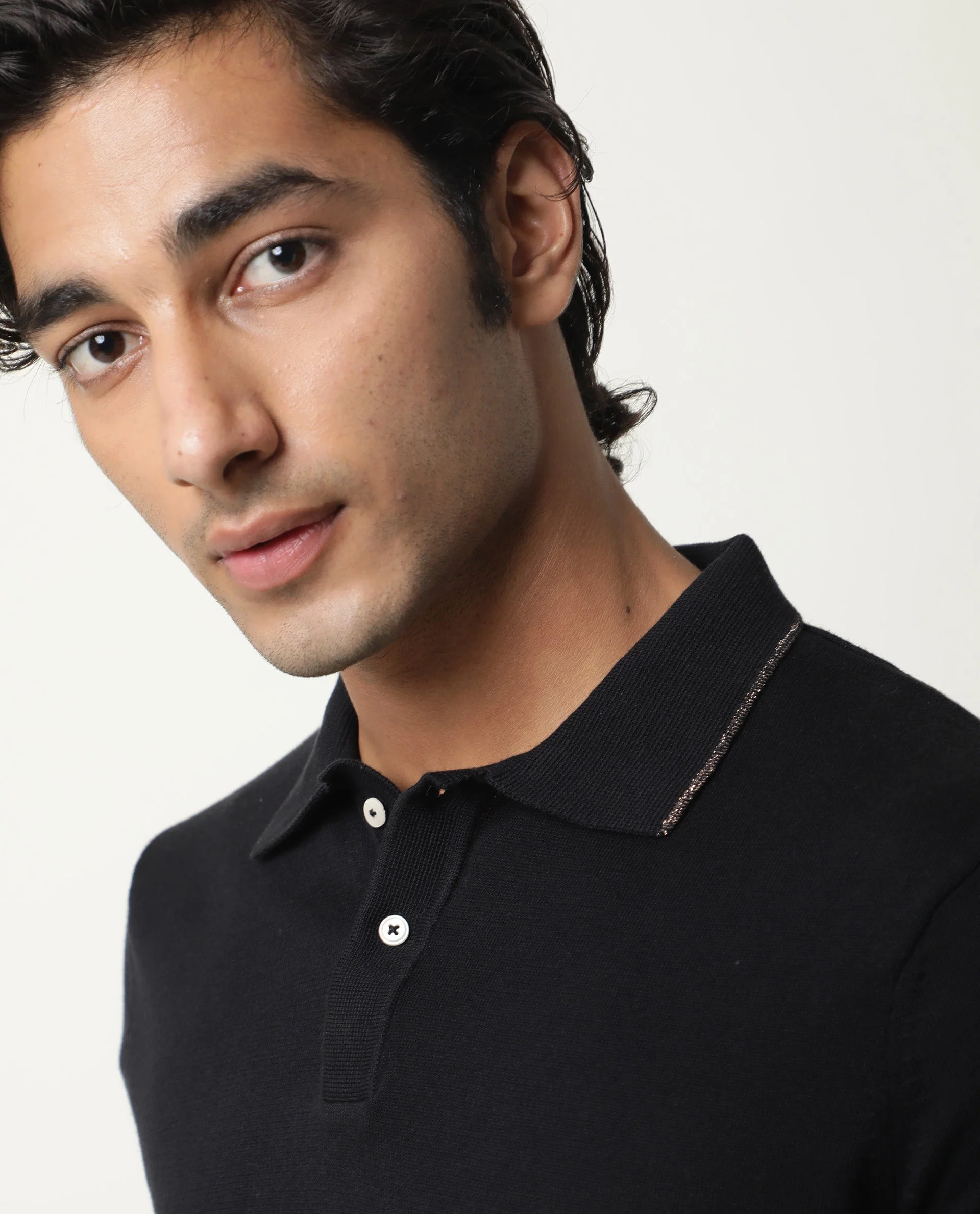 Rare Rabbit Men's Kefa Black Cotton Plain Slim Fit Half Sleeve Polo - Image 2