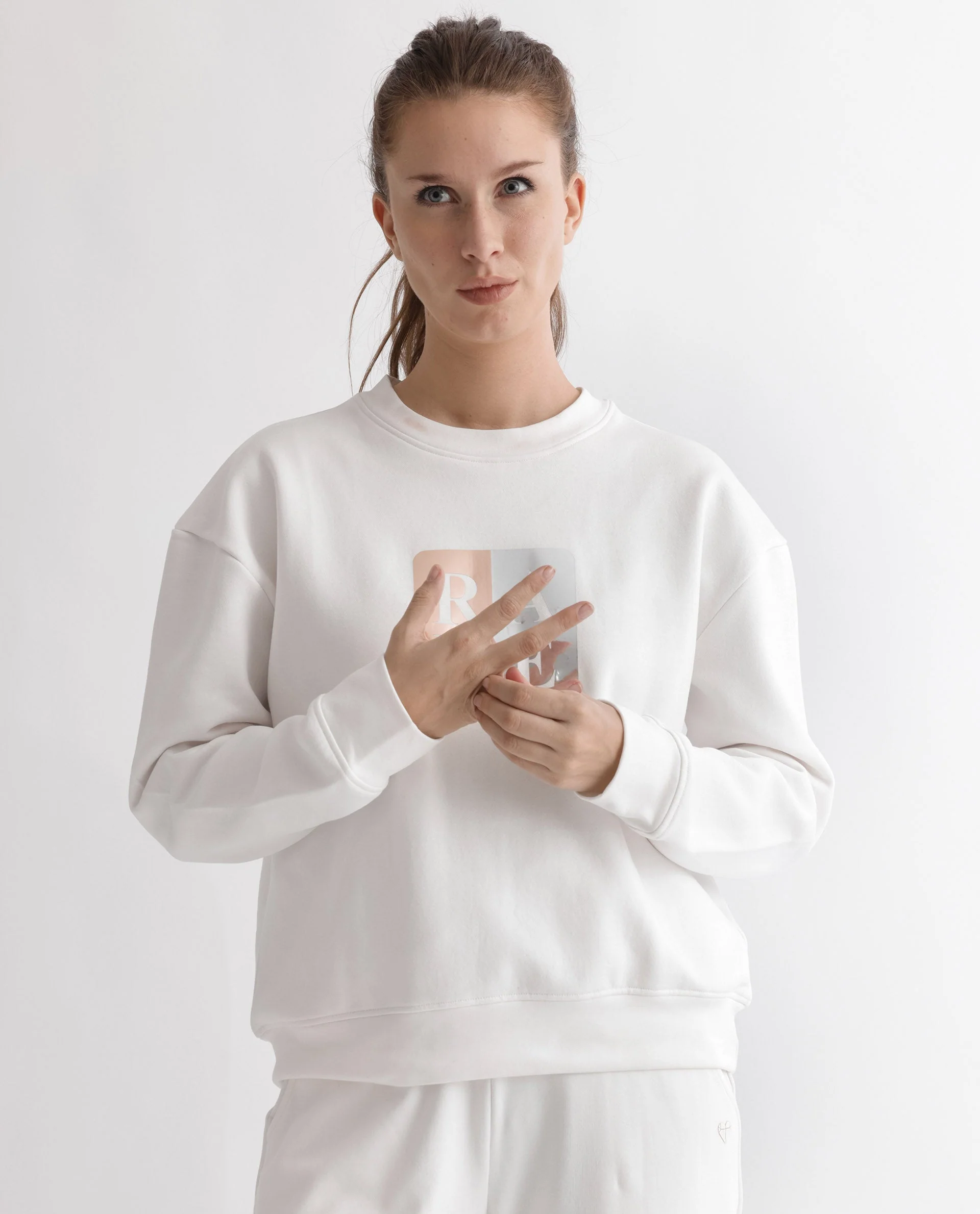 Rareism Women's Keith Off White Polyester Blend Crew Neck Graphic Print Relaxed Fit Sweatshirt - Image 11