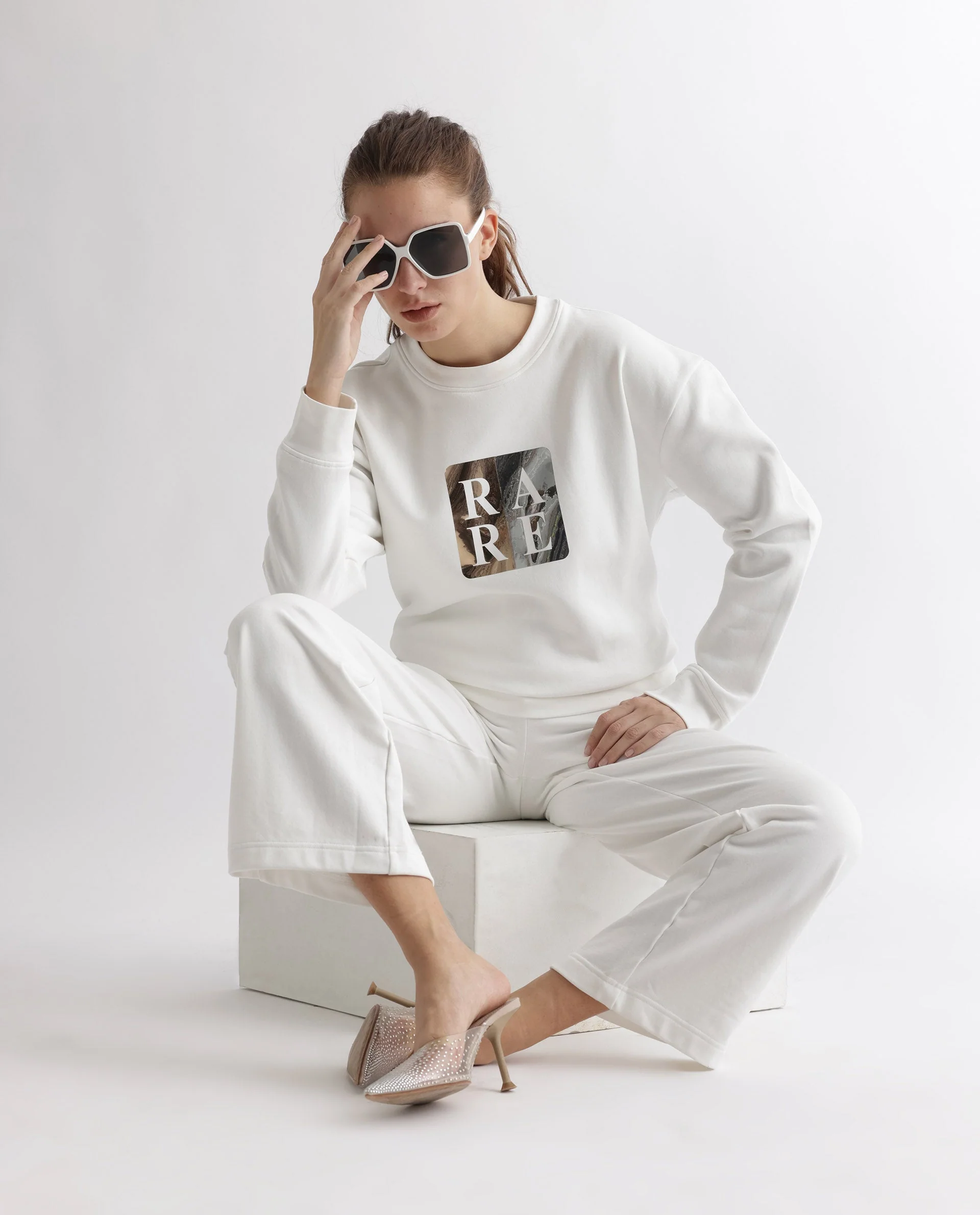 Rareism Women's Keith Off White Polyester Blend Crew Neck Graphic Print Relaxed Fit Sweatshirt - Image 2