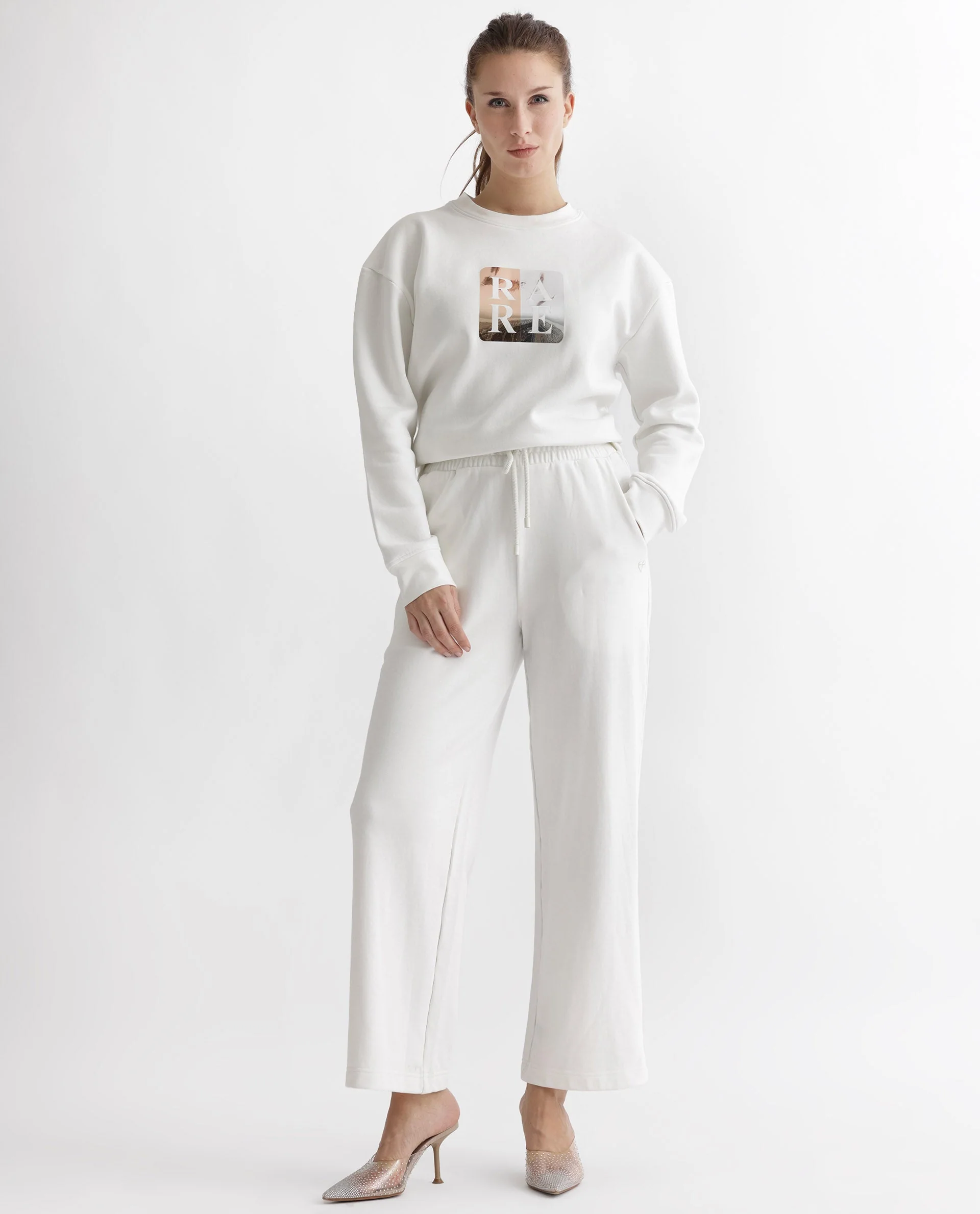Rareism Women's Keith Off White Polyester Blend Crew Neck Graphic Print Relaxed Fit Sweatshirt - Image 3
