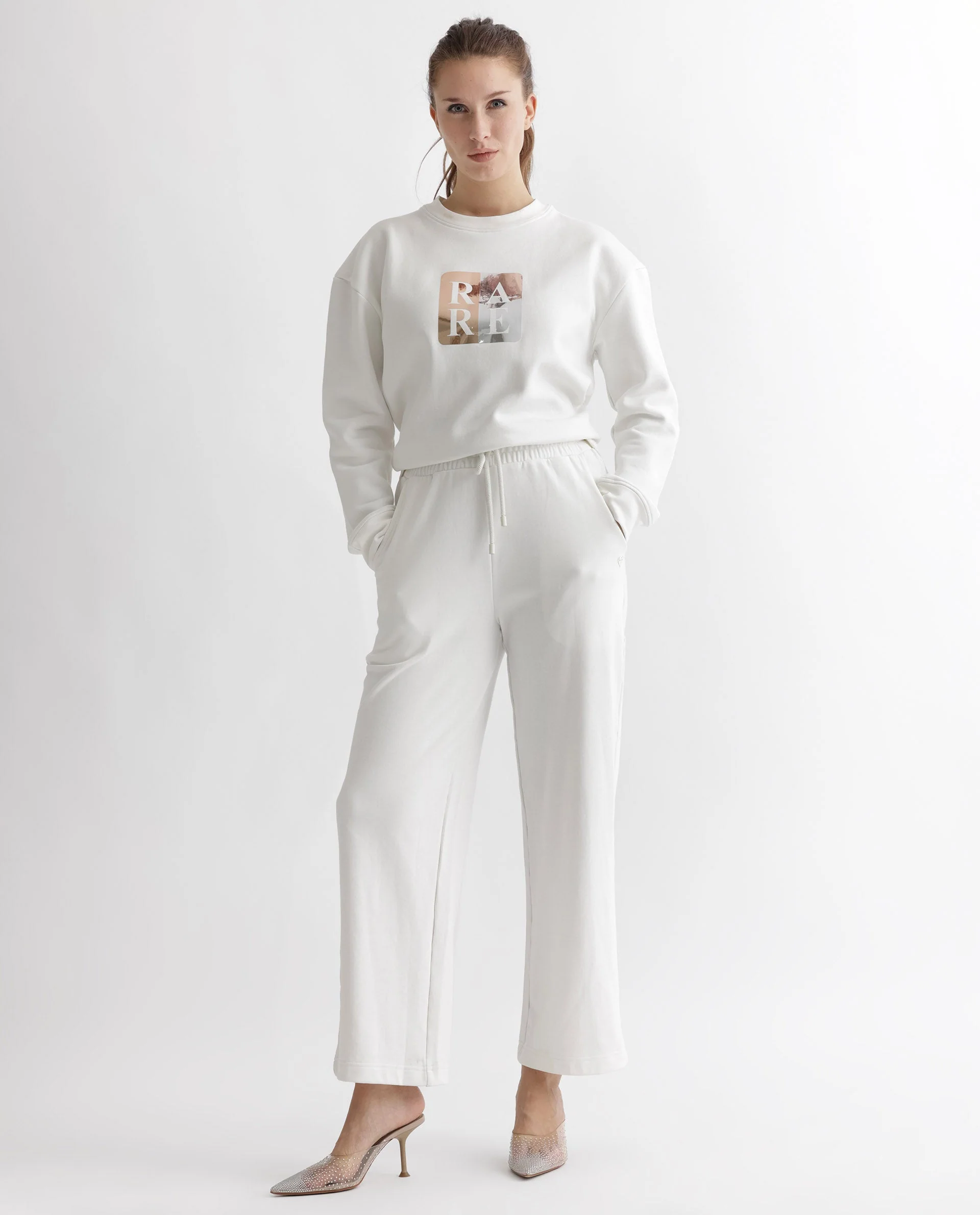 Rareism Women's Keith Off White Polyester Blend Crew Neck Graphic Print Relaxed Fit Sweatshirt - Image 4