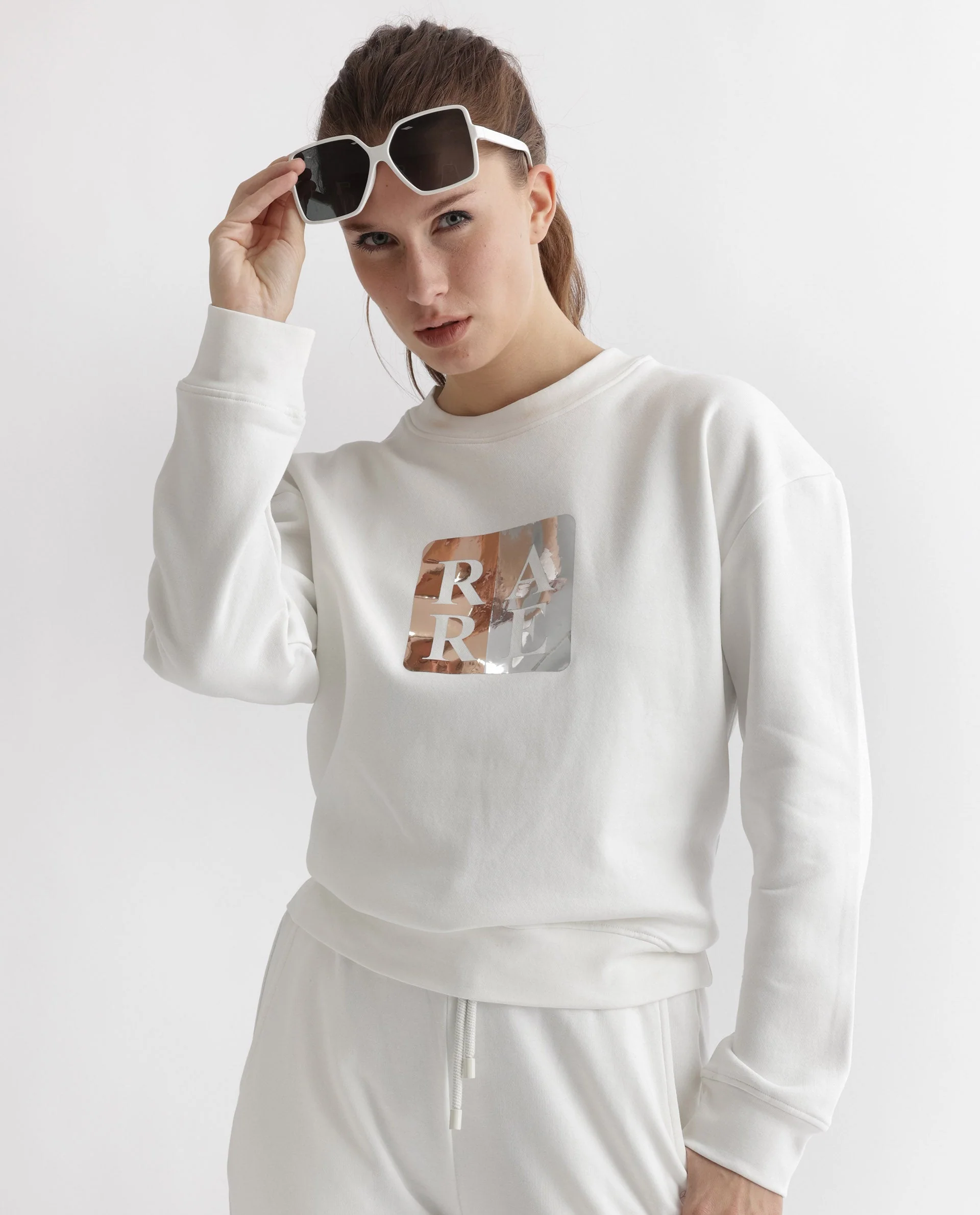 Rareism Women's Keith Off White Polyester Blend Crew Neck Graphic Print Relaxed Fit Sweatshirt - Image 5