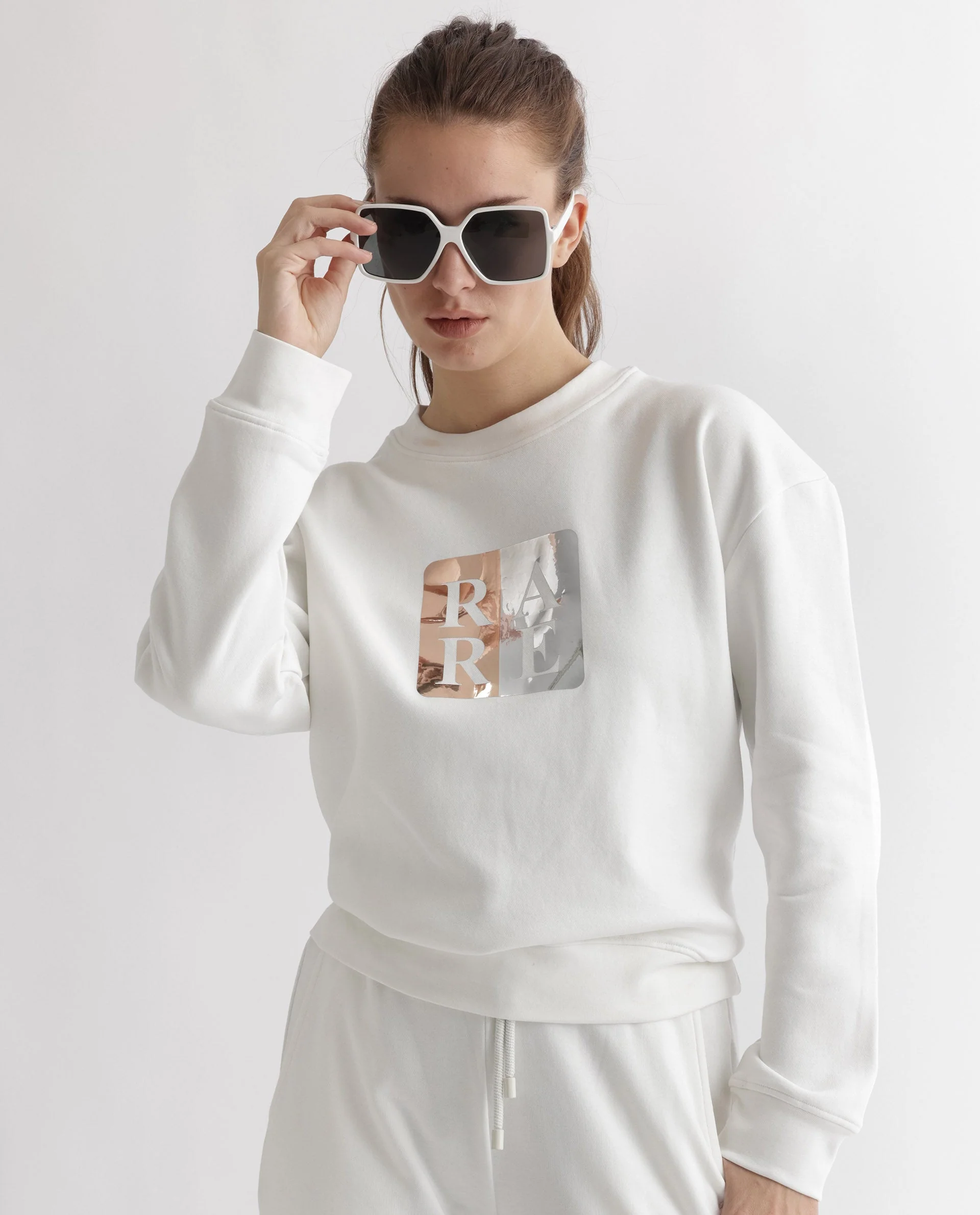 Rareism Women's Keith Off White Polyester Blend Crew Neck Graphic Print Relaxed Fit Sweatshirt - Image 6