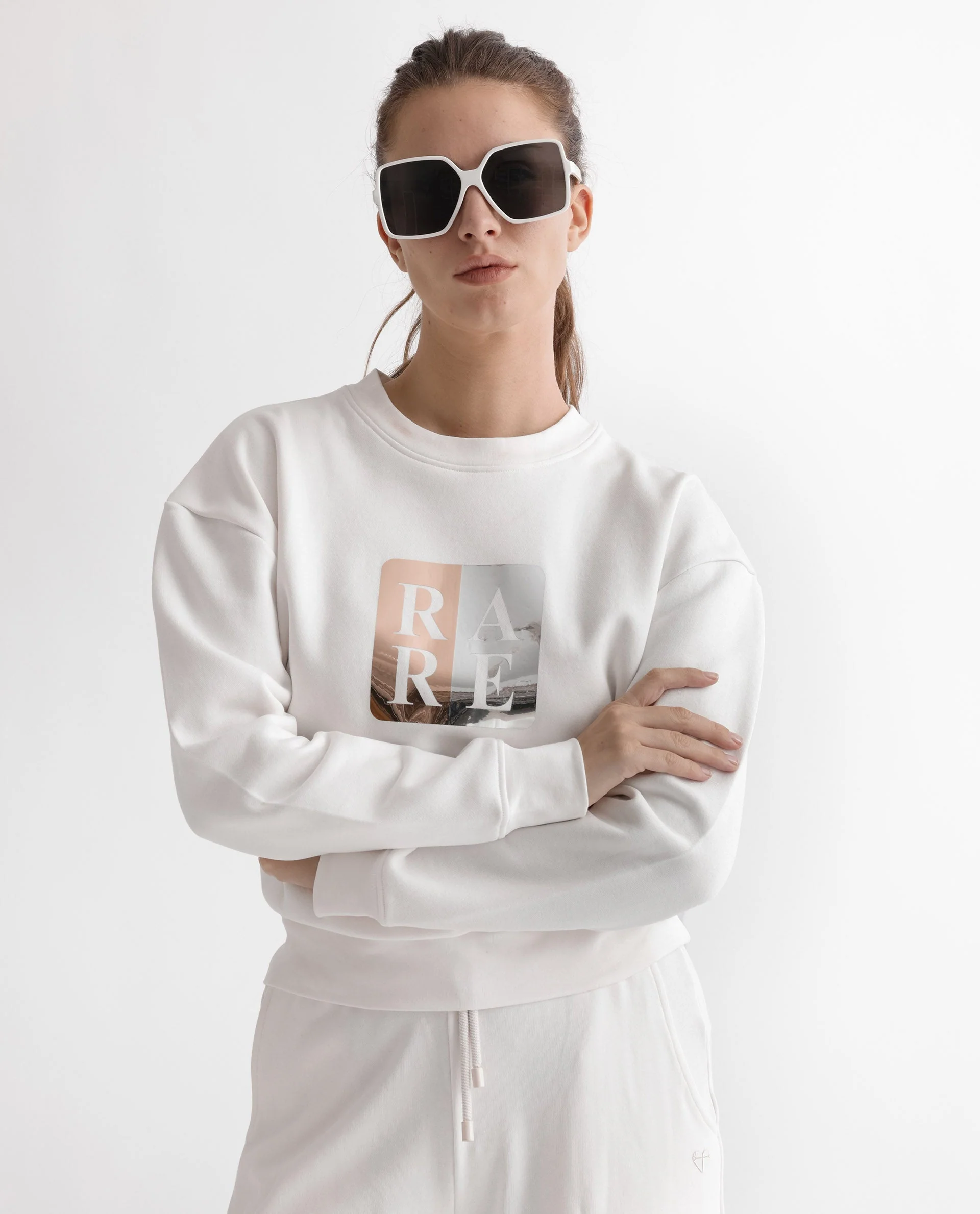 Rareism Women's Keith Off White Polyester Blend Crew Neck Graphic Print Relaxed Fit Sweatshirt - Image 8