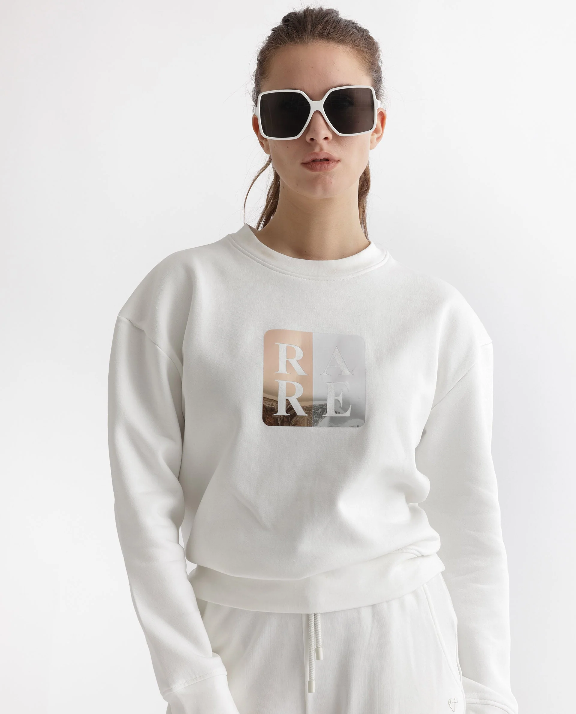 Rareism Women's Keith Off White Polyester Blend Crew Neck Graphic Print Relaxed Fit Sweatshirt - Image 9