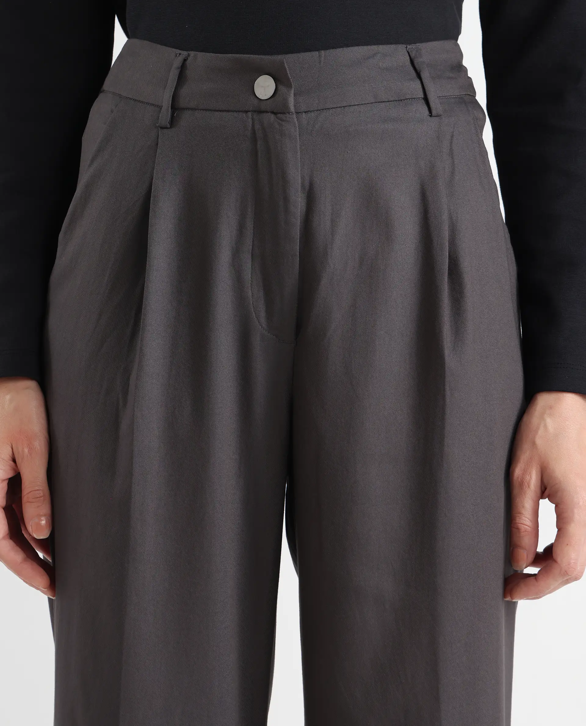 Rareism Women's Kekilli Grey Polyester Plain Ankle Length Wide Trouser - Image 4