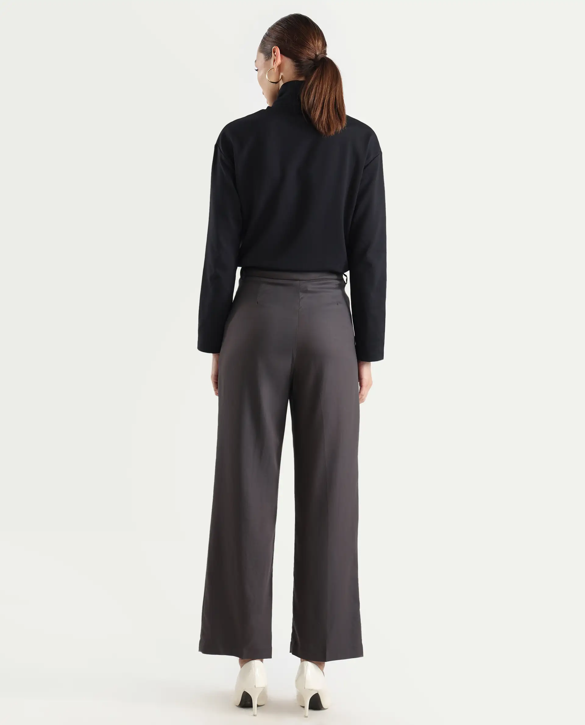 Rareism Women's Kekilli Grey Polyester Plain Ankle Length Wide Trouser - Image 7