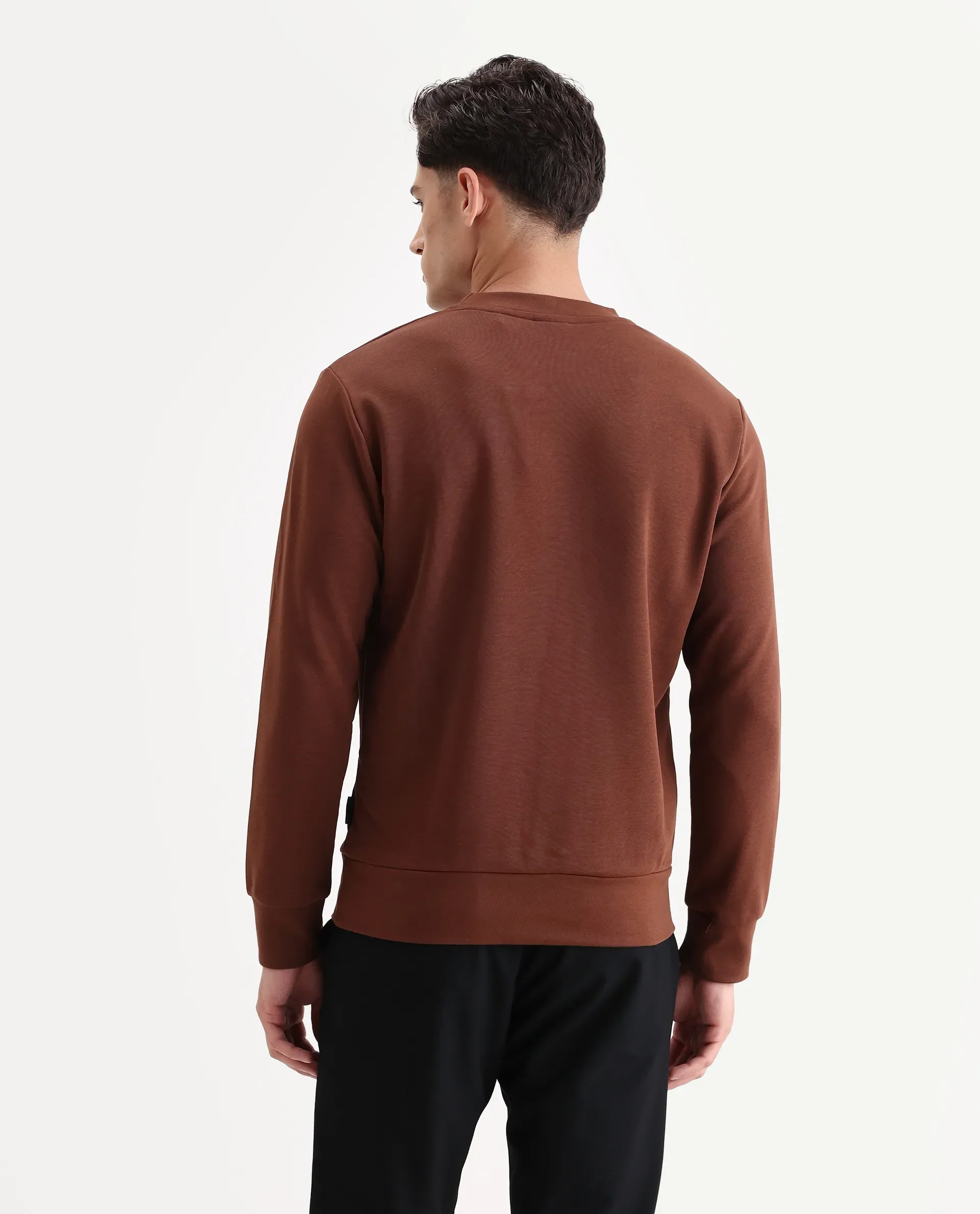 Rare Rabbit Men's Kel Dark Brown Cotton Blend Graphic Print Regular Fit Full Sleeve Crew Neck Sweatshirt - Image 7