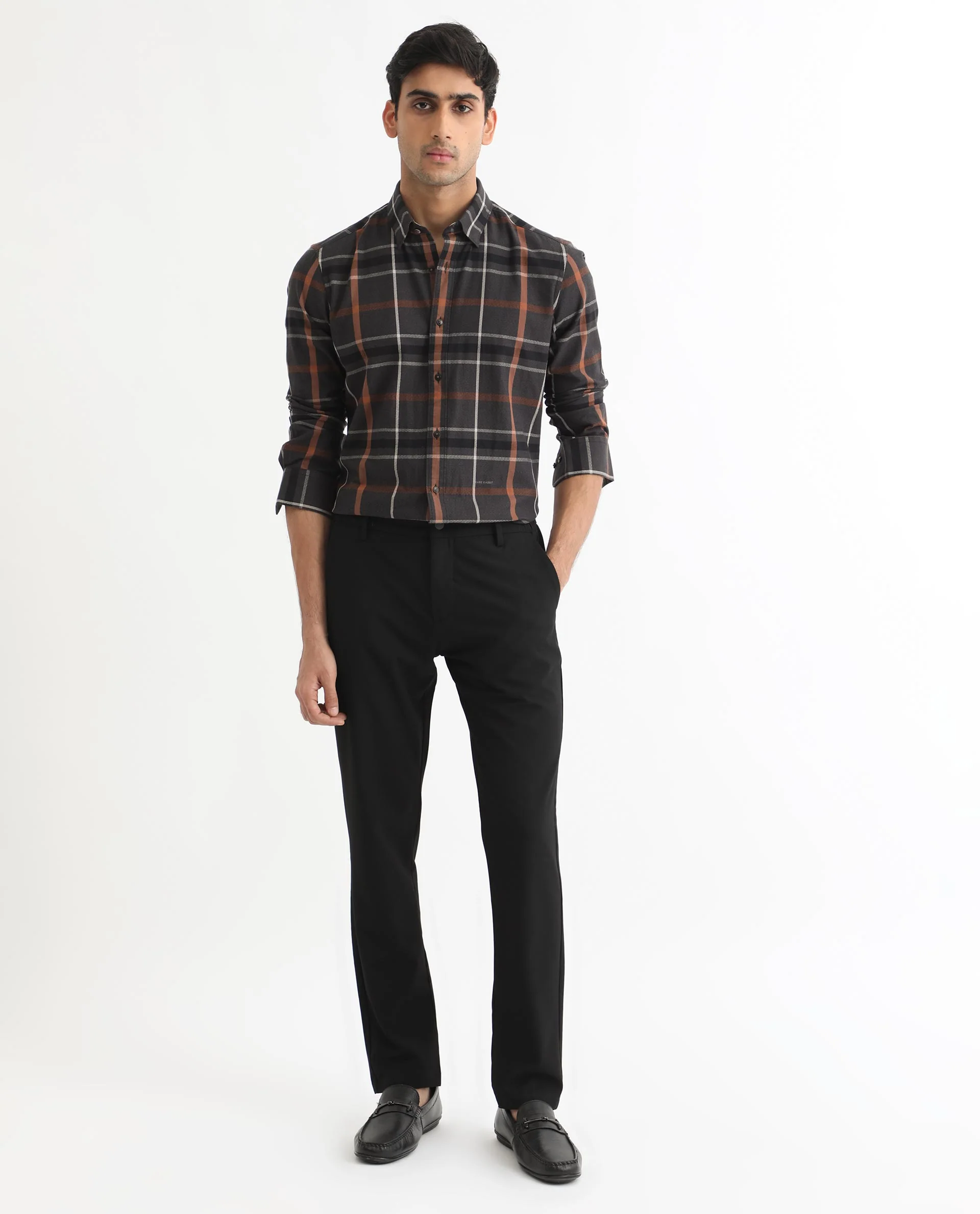 Rare Rabbit Men's Keller Black Cotton Checked Print Regular Fit Full Sleeve Collared Shirt - Image 2
