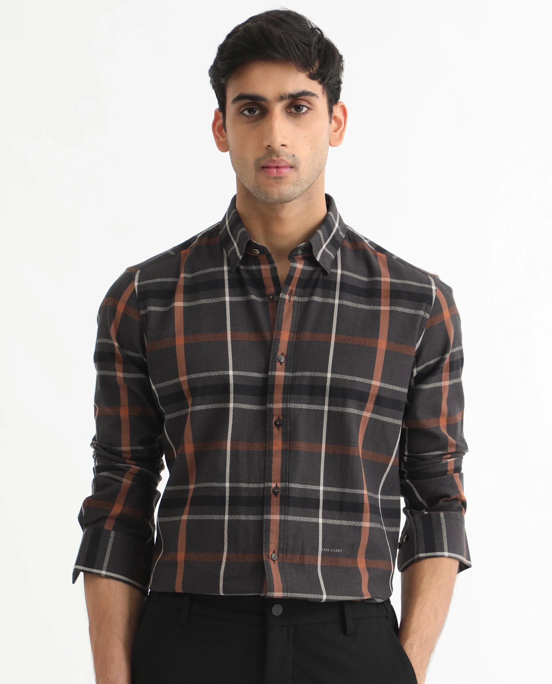 Rare Rabbit Men's Keller Black Cotton Checked Print Regular Fit Full Sleeve Collared Shirt - Image 3