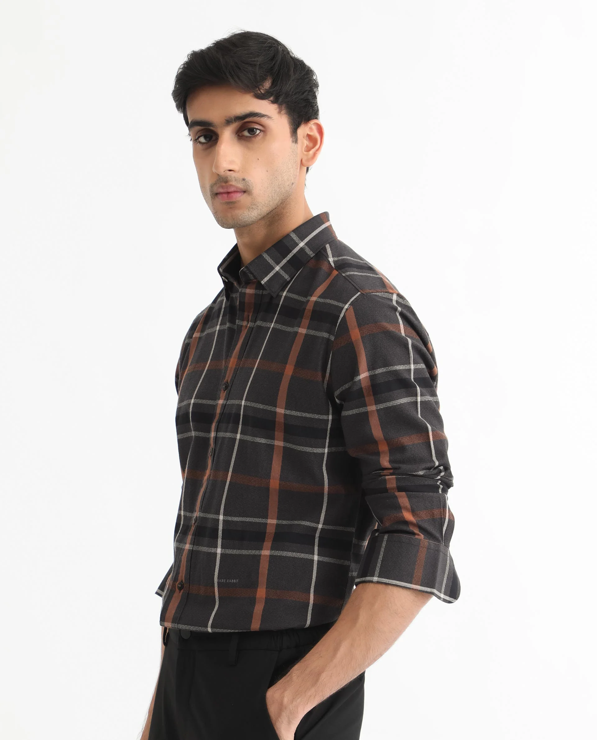 Rare Rabbit Men's Keller Black Cotton Checked Print Regular Fit Full Sleeve Collared Shirt - Image 6