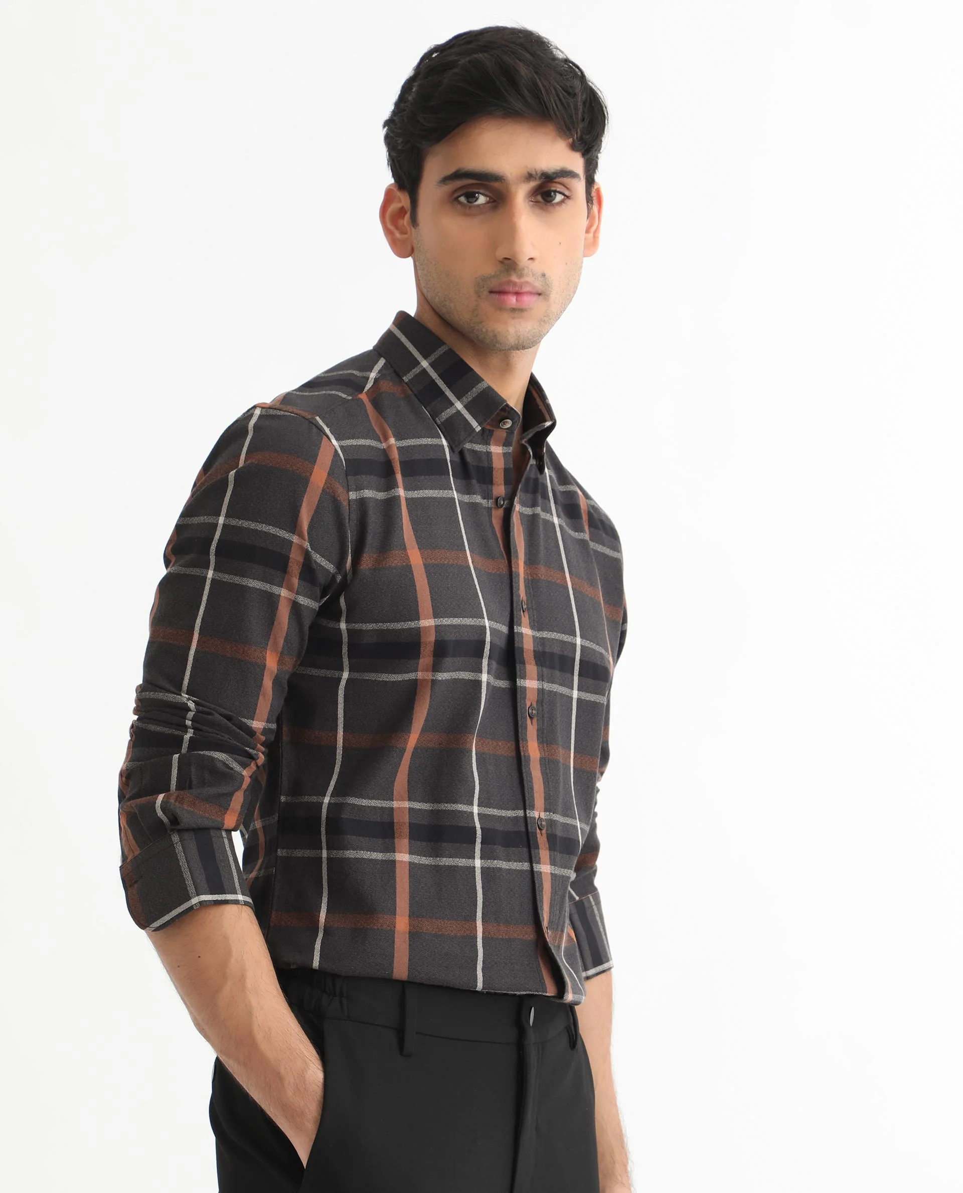 Rare Rabbit Men's Keller Black Cotton Checked Print Regular Fit Full Sleeve Collared Shirt - Image 7