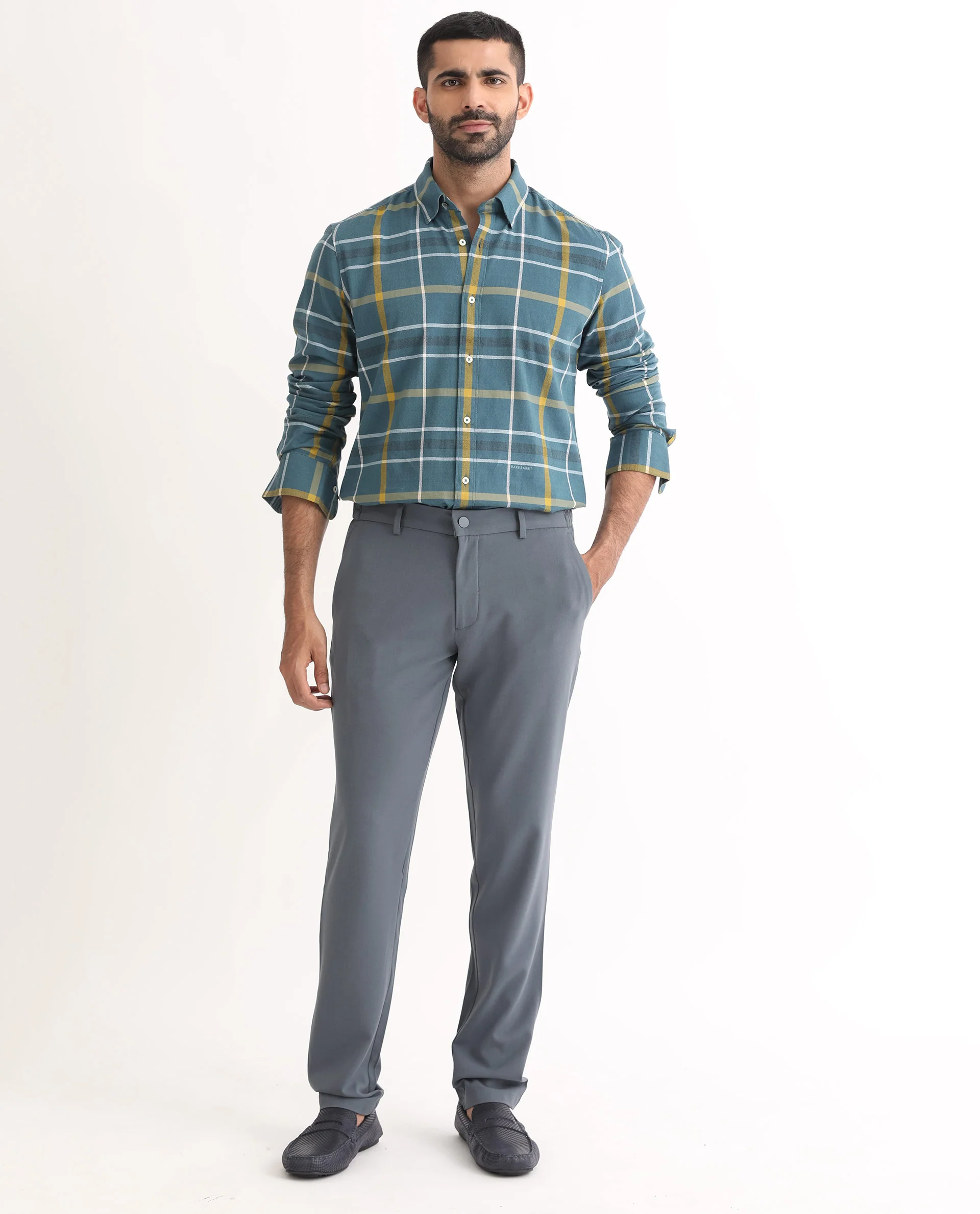 Rare Rabbit Men's Keller Navy Cotton Checked Print Regular Fit Full Sleeve Collared Shirt - Image 2