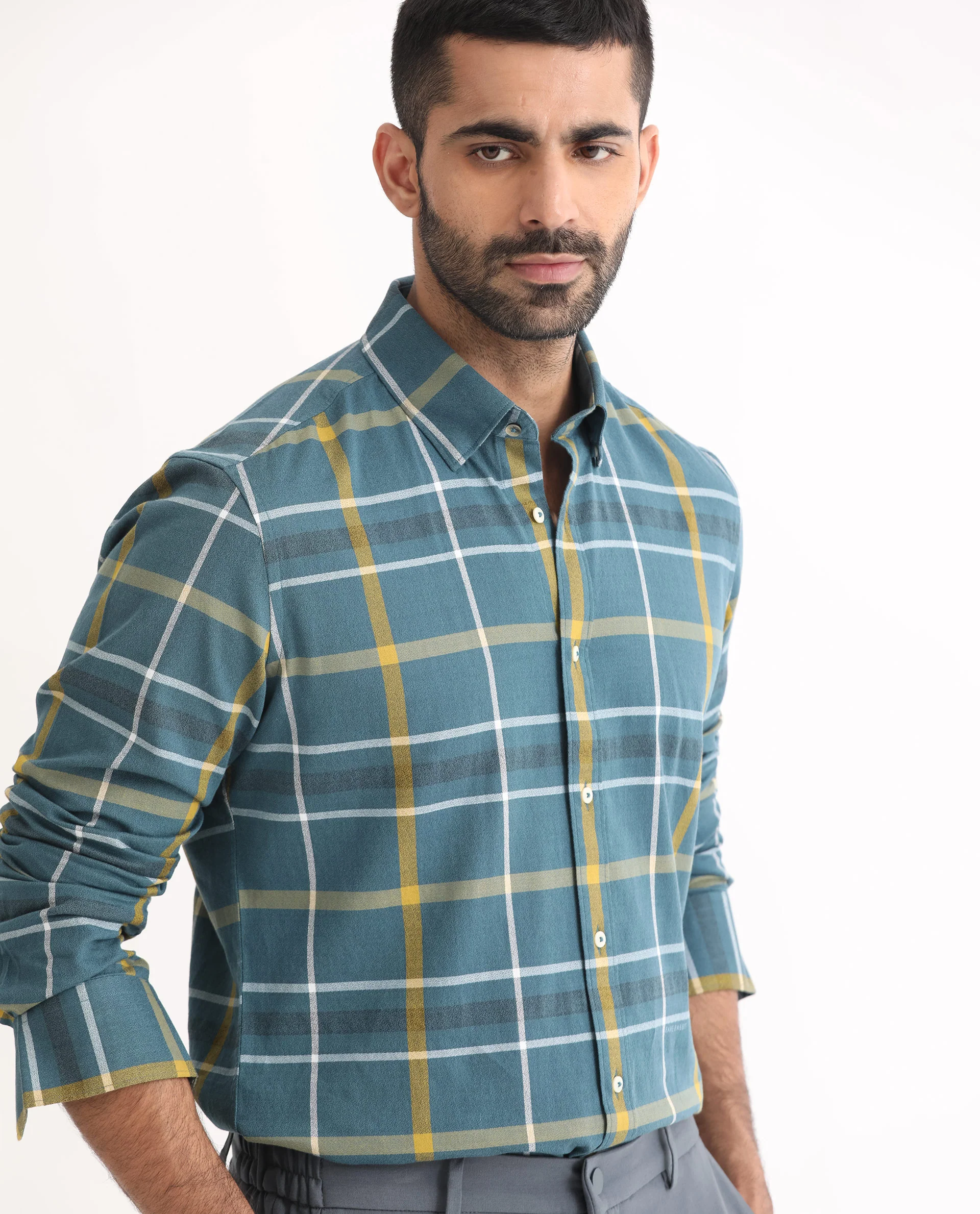 Rare Rabbit Men's Keller Navy Cotton Checked Print Regular Fit Full Sleeve Collared Shirt - Image 5