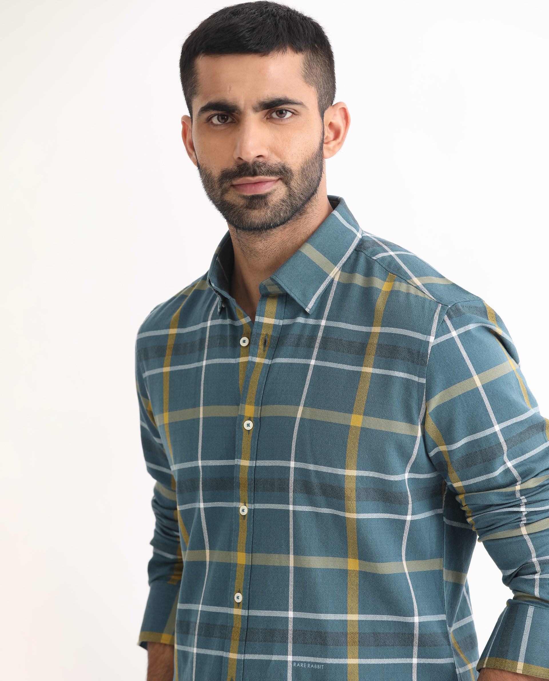 Rare Rabbit Men's Keller Navy Cotton Checked Print Regular Fit Full Sleeve Collared Shirt - Image 6