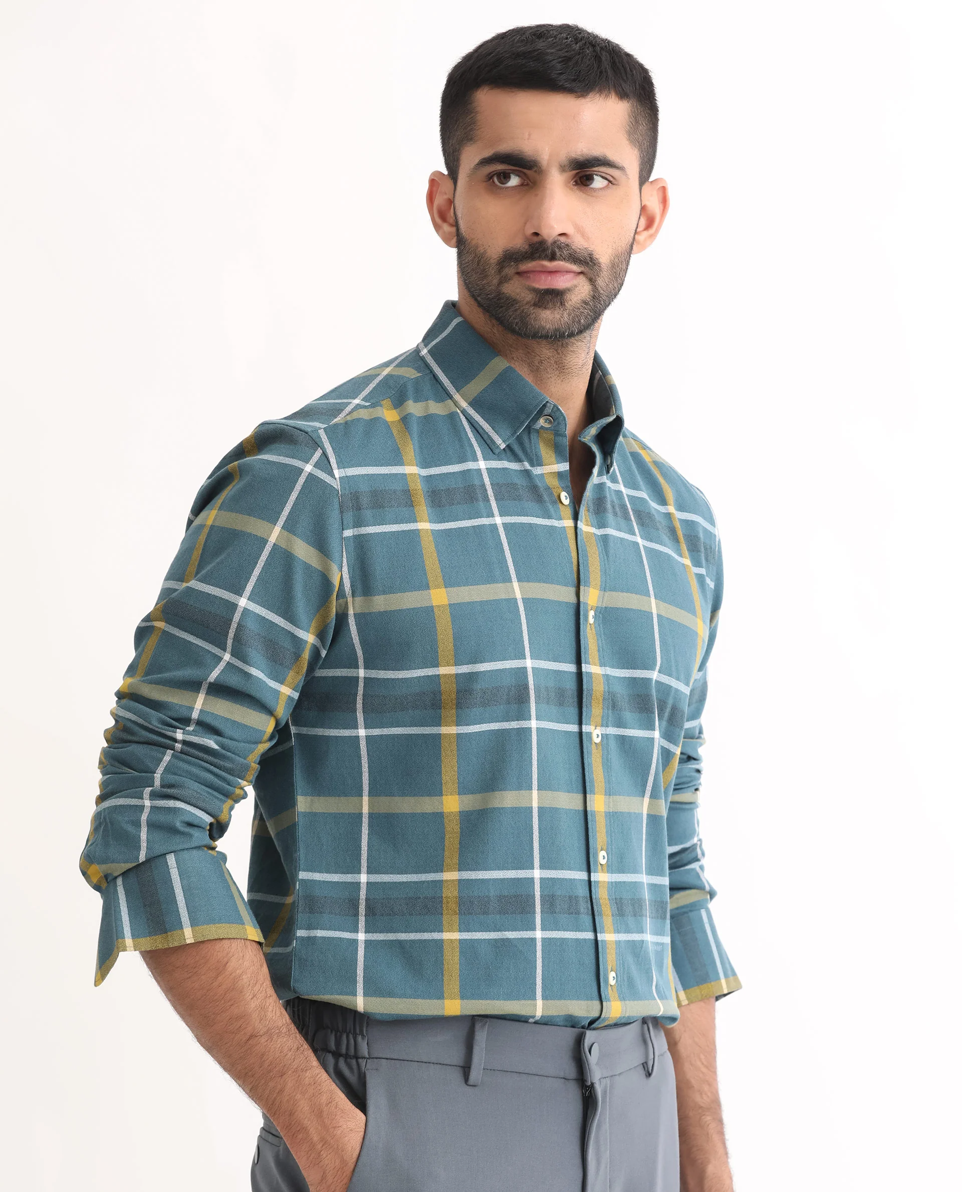 Rare Rabbit Men's Keller Navy Cotton Checked Print Regular Fit Full Sleeve Collared Shirt - Image 7