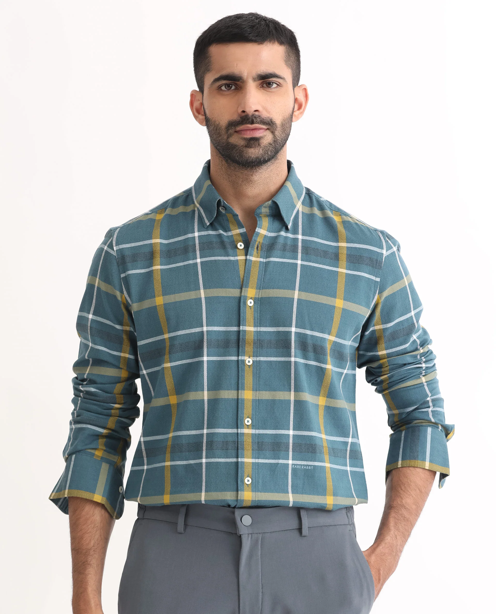 Rare Rabbit Men's Keller Navy Cotton Checked Print Regular Fit Full Sleeve Collared Shirt - Image 8