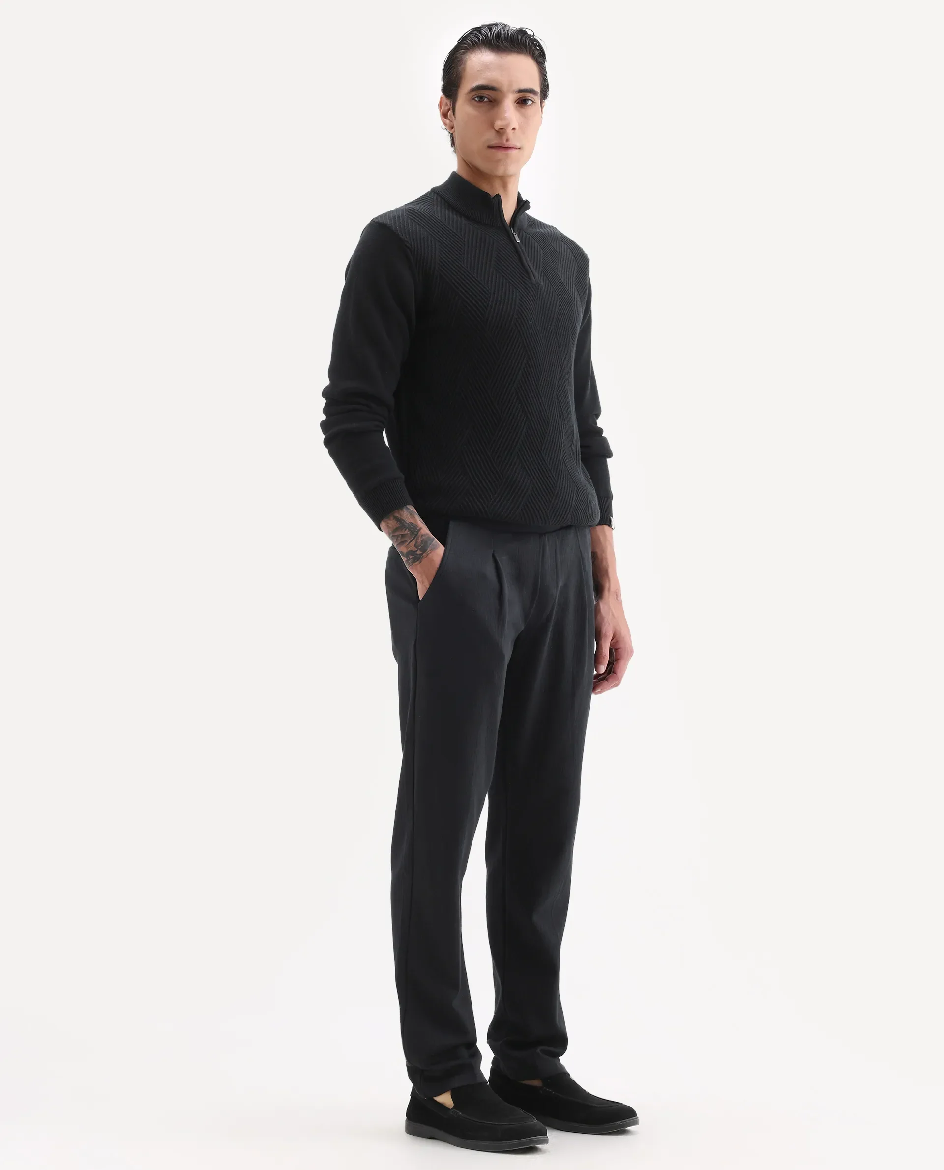 Rare Rabbit Men's Kelo Black Cotton Blend Plain Regular Fit Trouser - Image 5