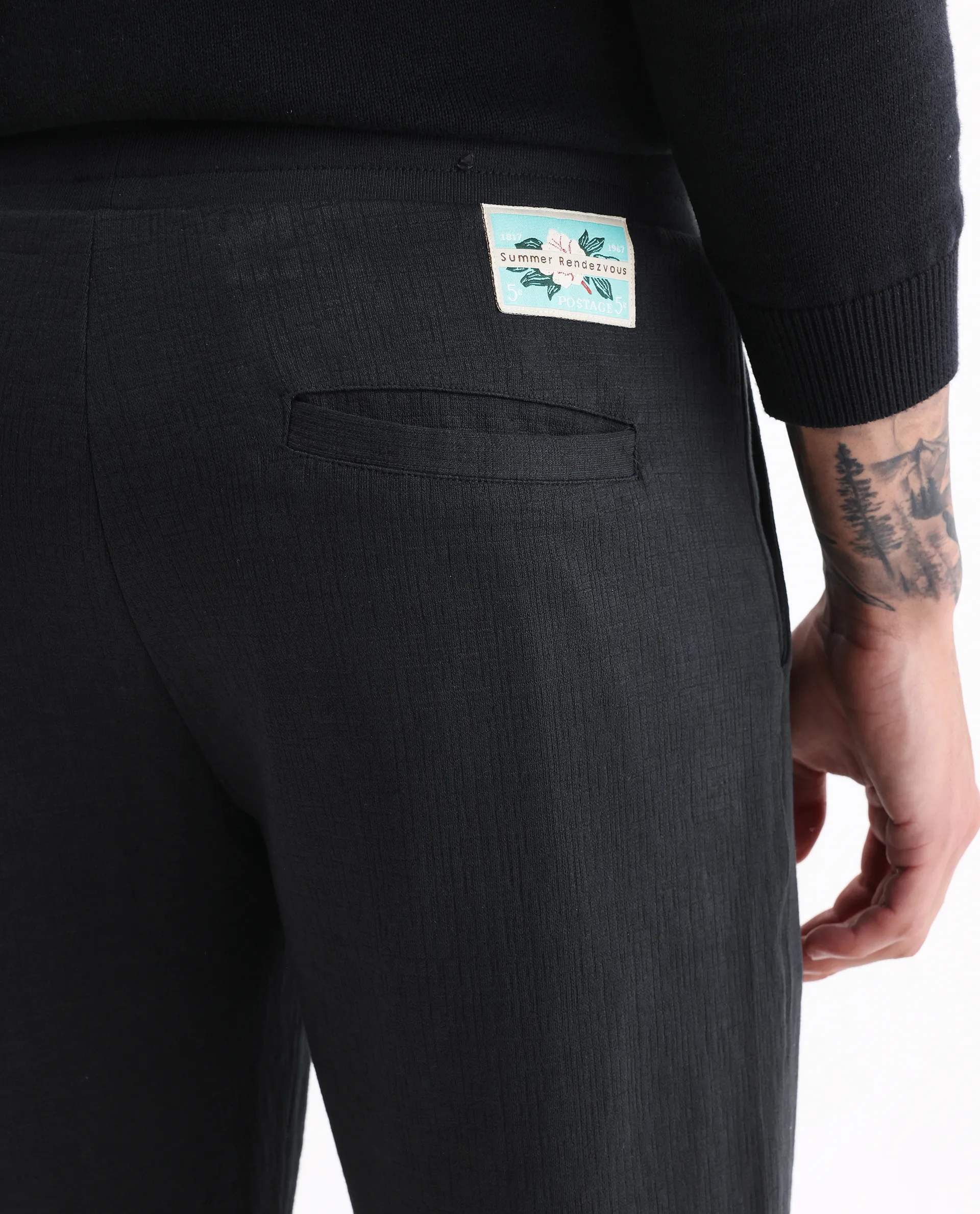 Rare Rabbit Men's Kelo Black Cotton Blend Plain Regular Fit Trouser - Image 6