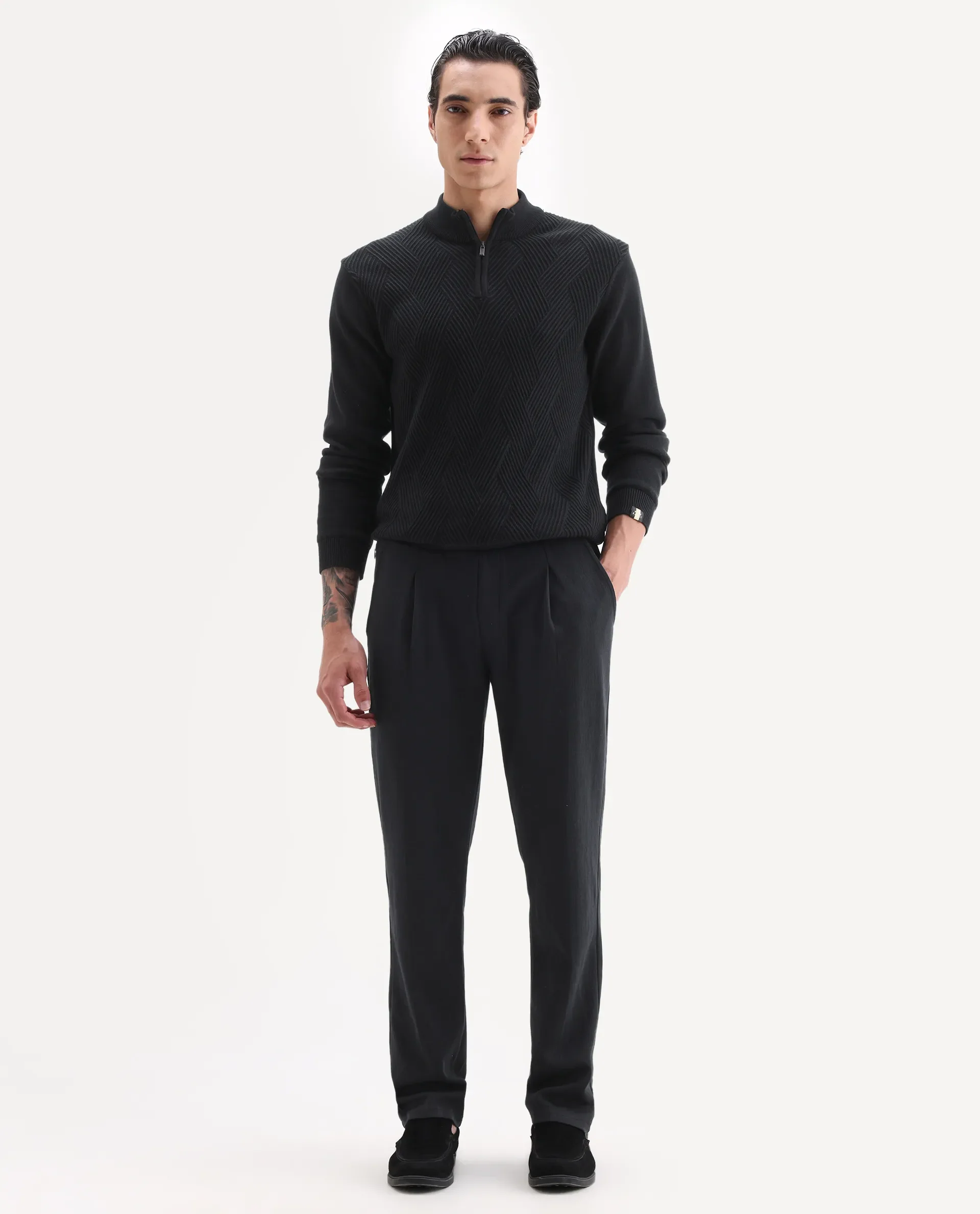 Rare Rabbit Men's Kelo Black Cotton Blend Plain Regular Fit Trouser - Image 7