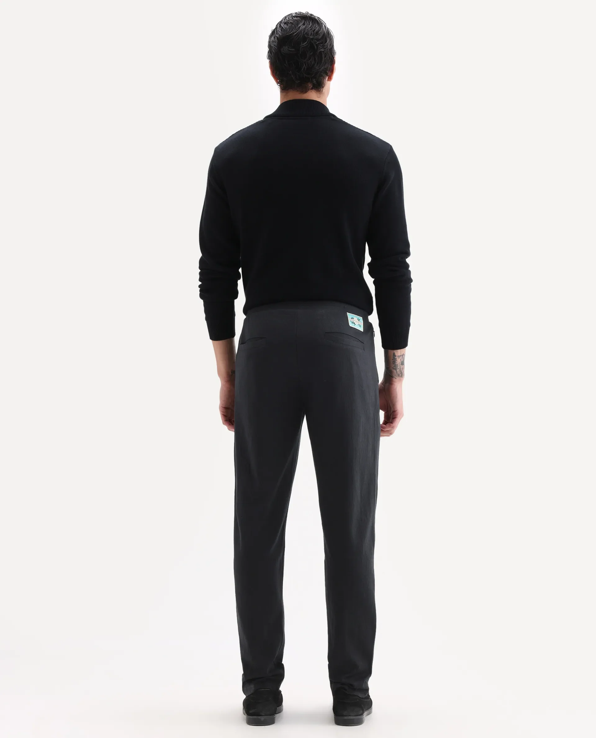 Rare Rabbit Men's Kelo Black Cotton Blend Plain Regular Fit Trouser - Image 8