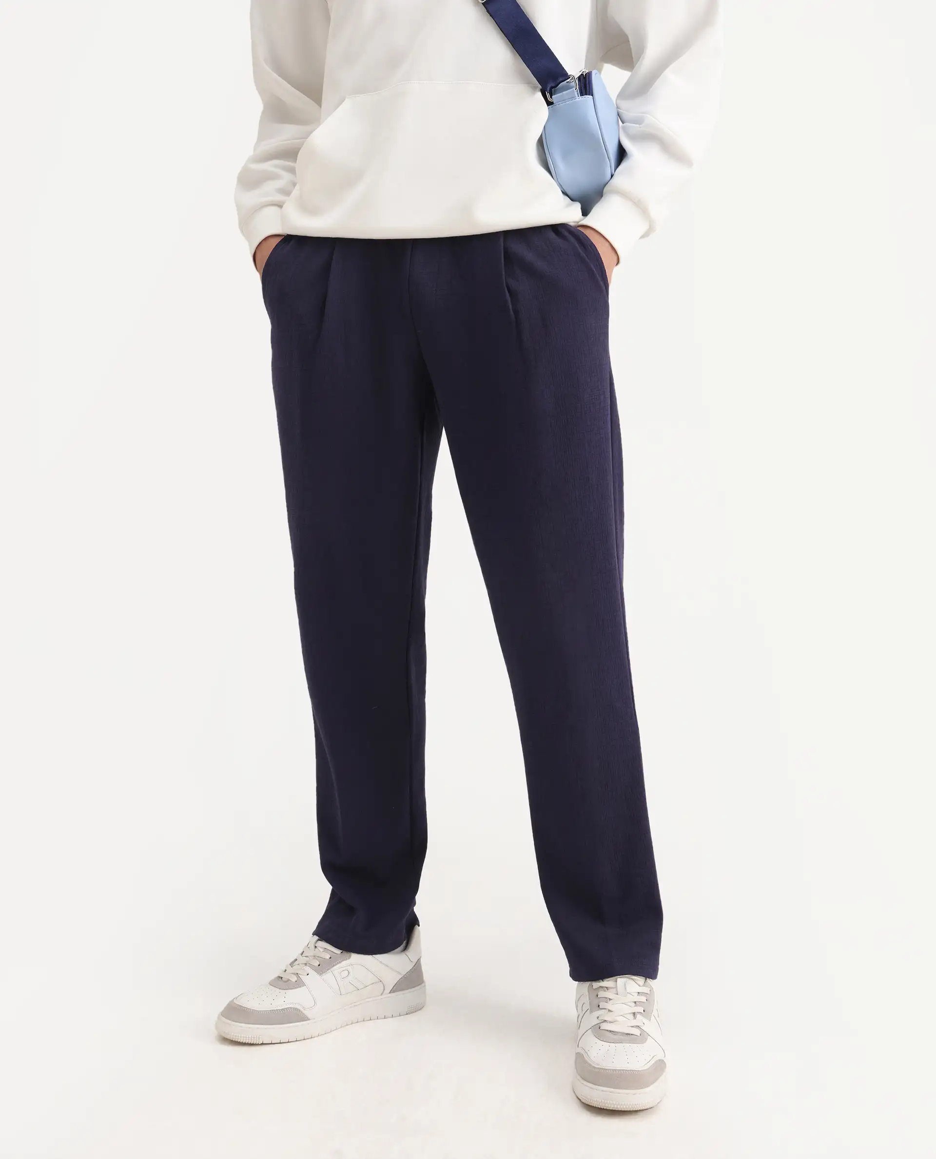 Rare Rabbit Men's Kelo Dark Purple Cotton Blend Plain Regular Fit Trouser - Image 2