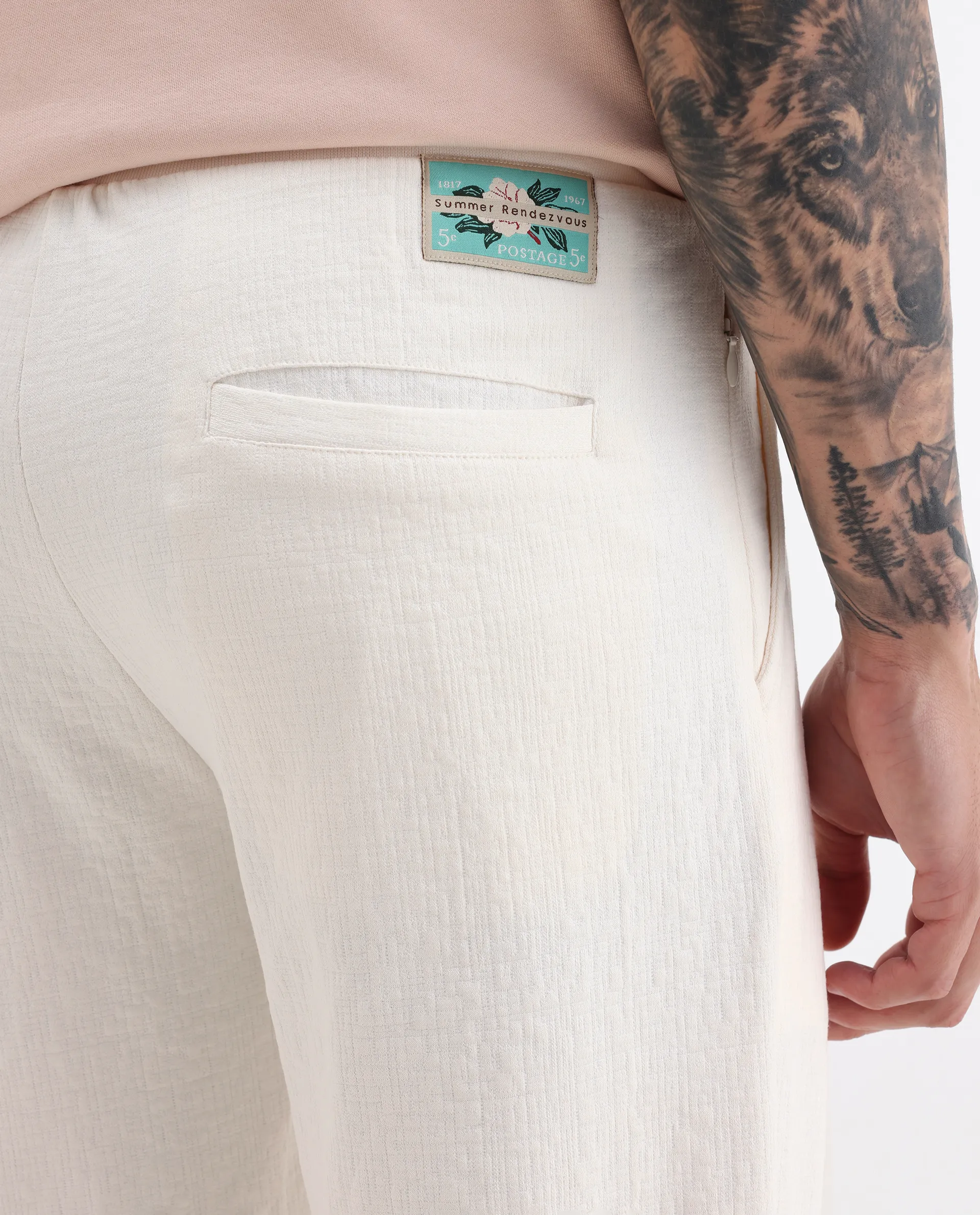 Rare Rabbit Men's Kelo Off White Cotton Blend Plain Regular Fit Trouser - Image 6