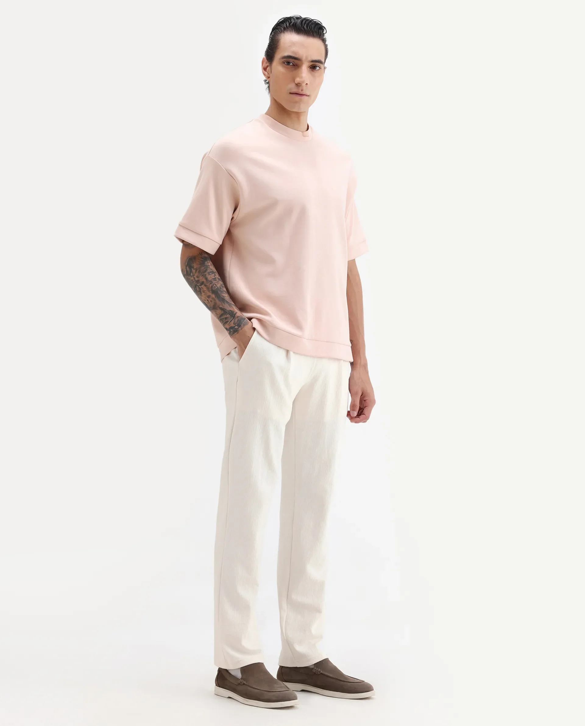 Rare Rabbit Men's Kelo Off White Cotton Blend Plain Regular Fit Trouser - Image 7