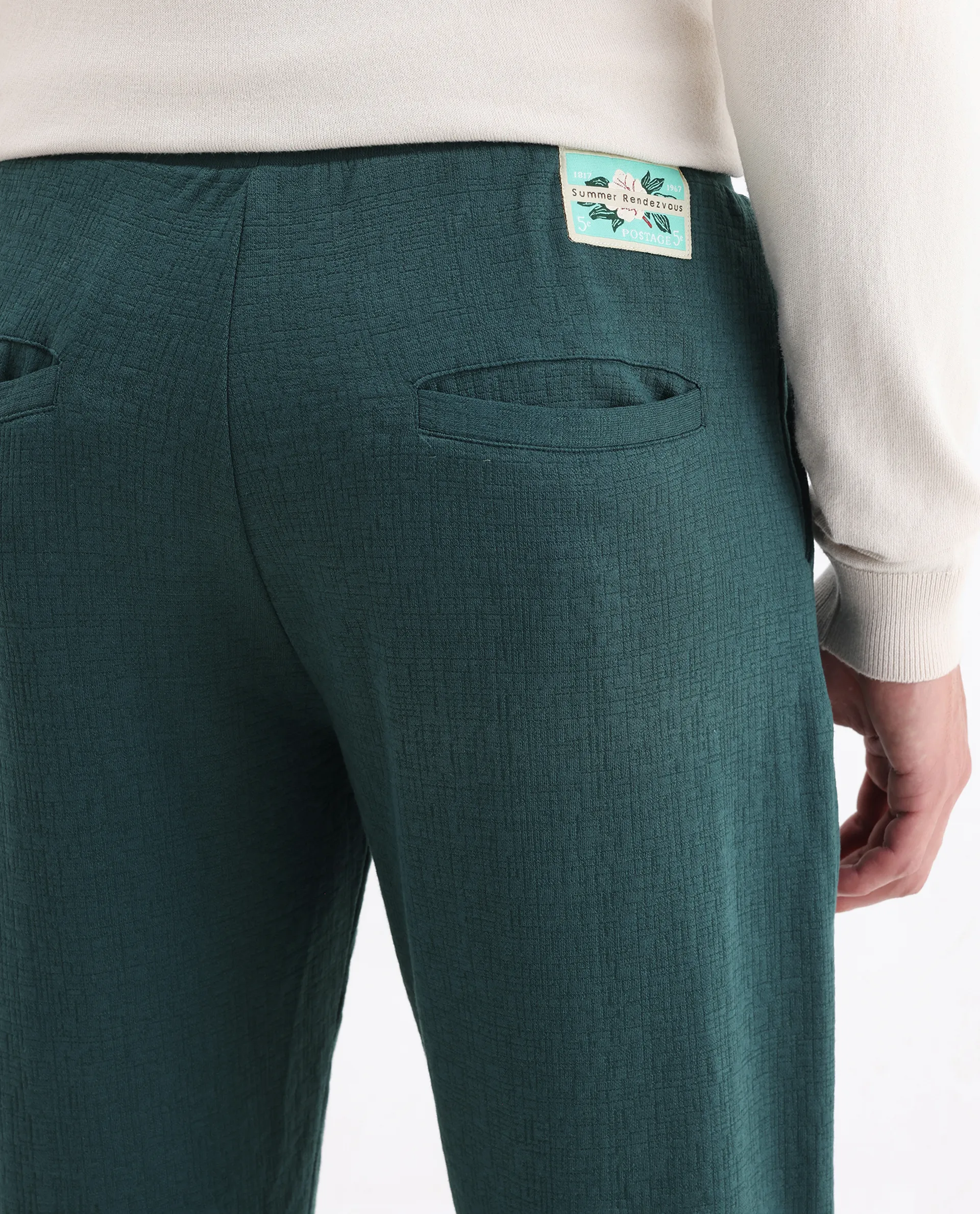 Rare Rabbit Men's Kelo Teal Cotton Blend Plain Regular Fit Trouser - Image 3