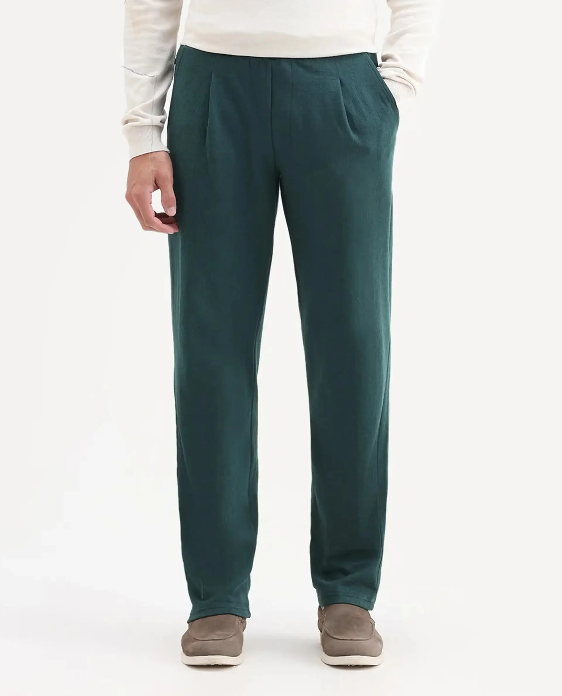 Rare Rabbit Men's Kelo Teal Cotton Blend Plain Regular Fit Trouser - Image 8