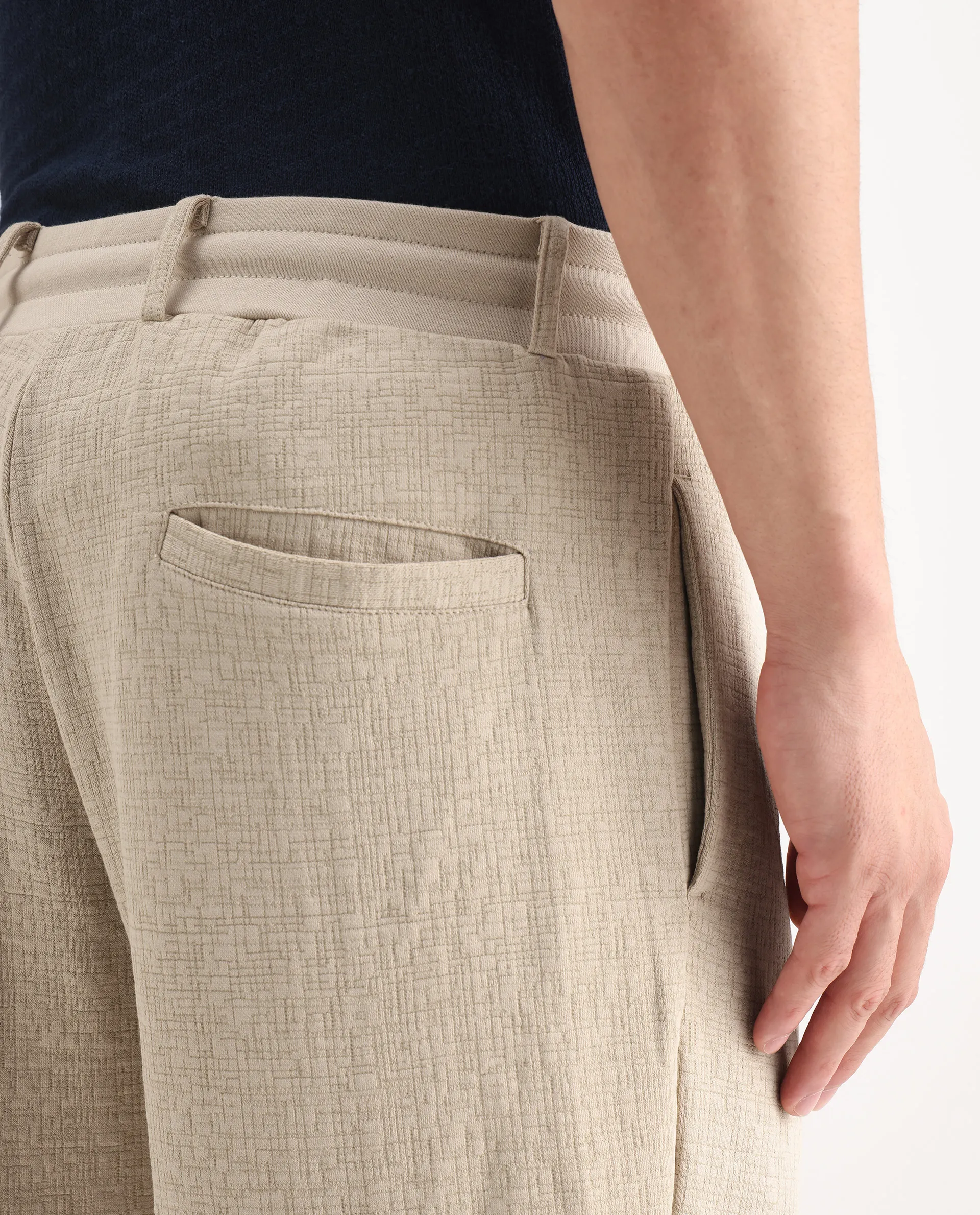 Rare Rabbit Men's Keloe Beige Cotton Blend Plain Relaxed Fit Trouser - Image 5