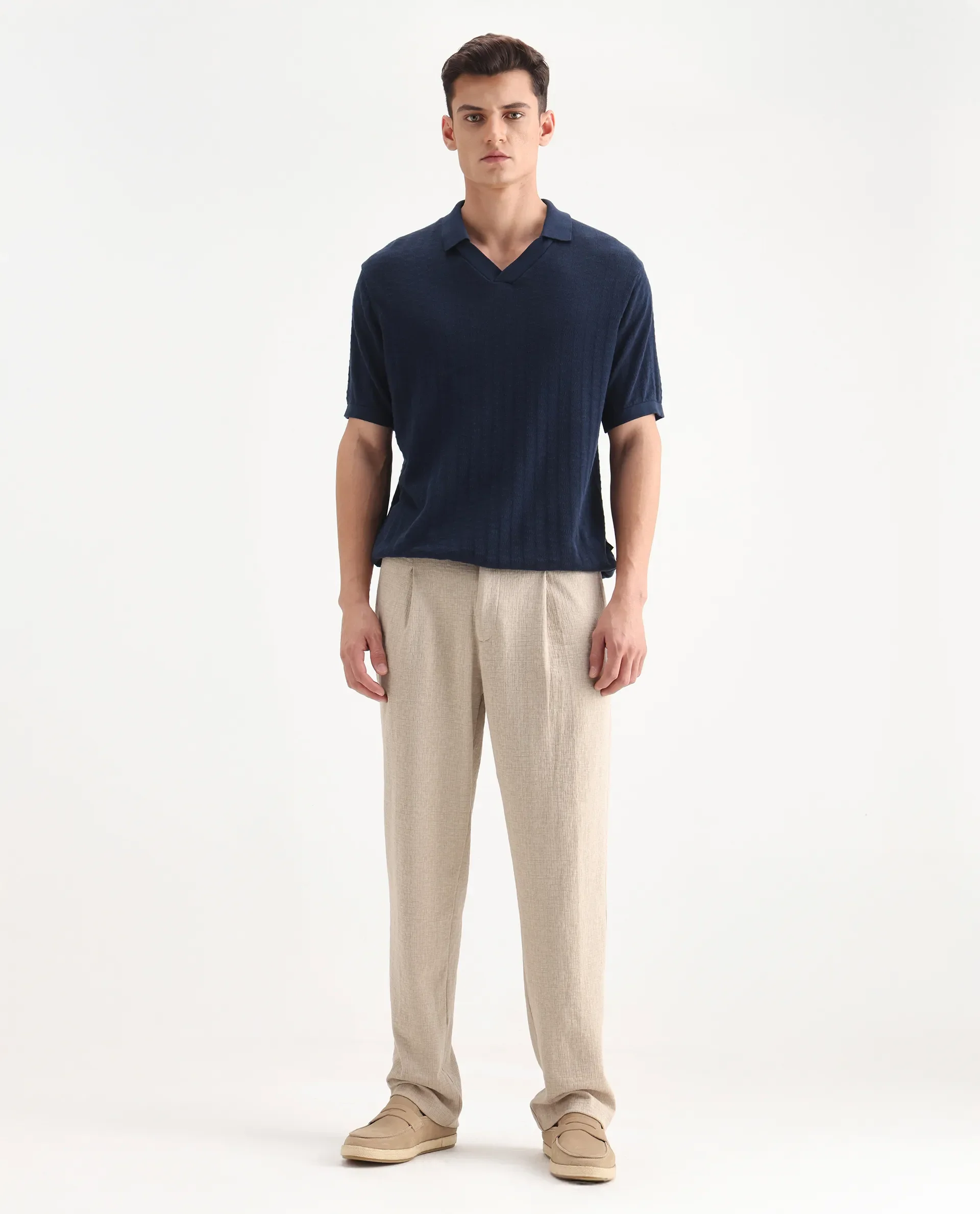 Rare Rabbit Men's Keloe Beige Cotton Blend Plain Relaxed Fit Trouser - Image 6