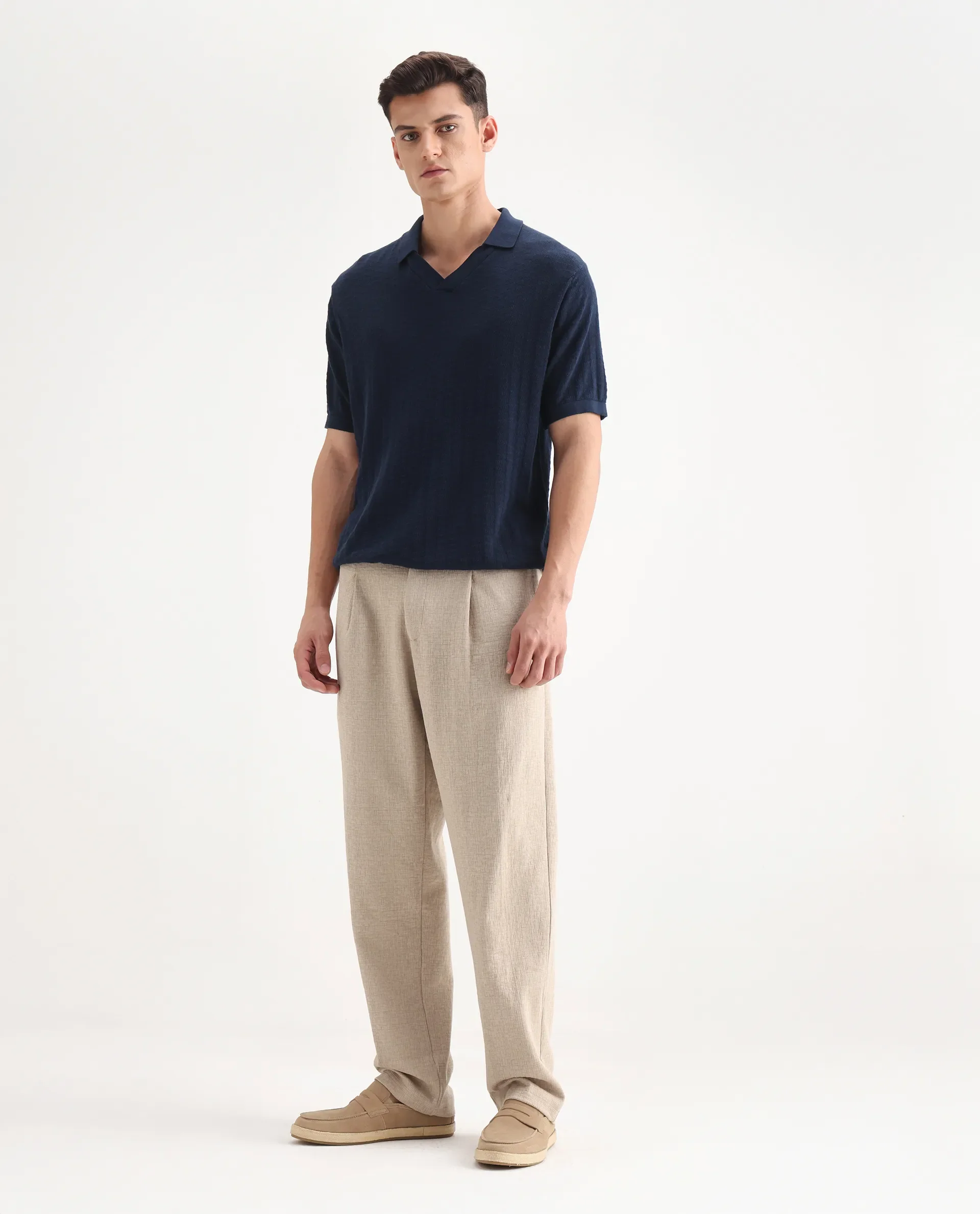 Rare Rabbit Men's Keloe Beige Cotton Blend Plain Relaxed Fit Trouser - Image 7