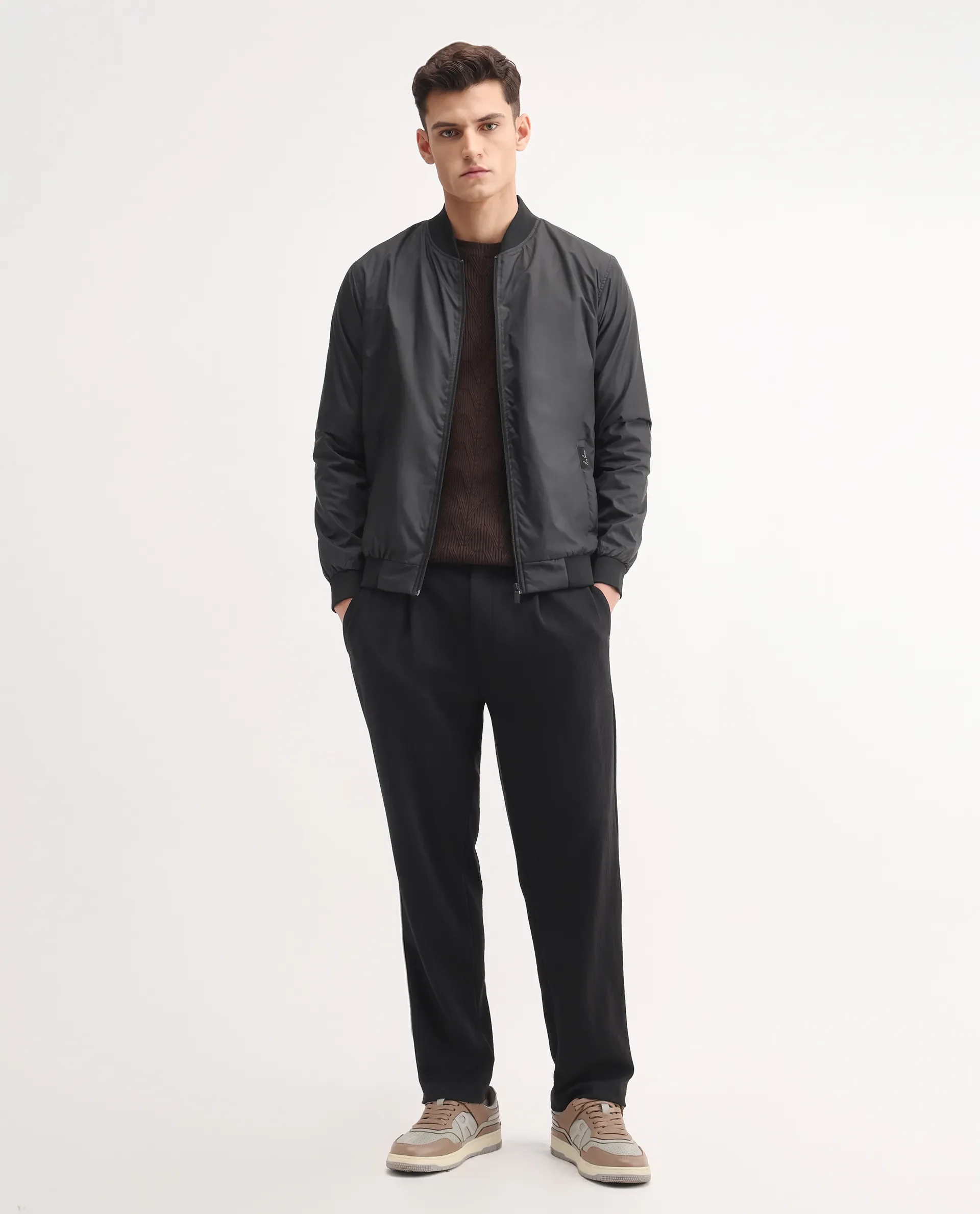 Rare Rabbit Men's Keloe Black Cotton Blend Plain Relaxed Fit Trouser