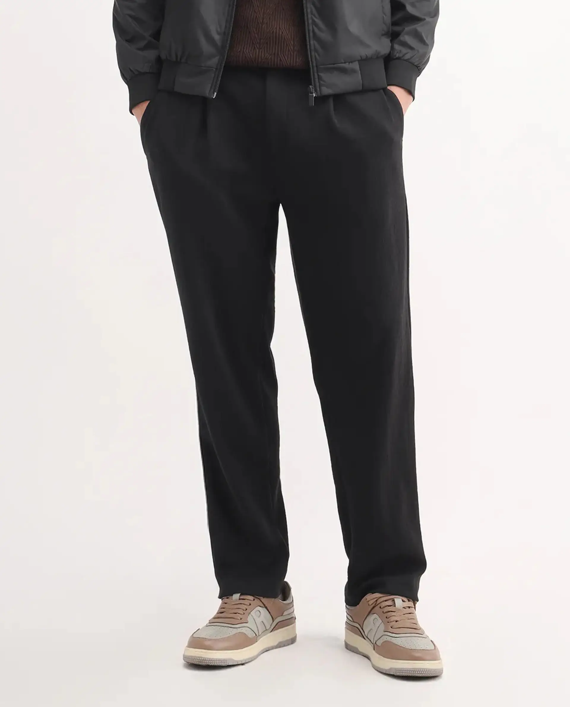 Rare Rabbit Men's Keloe Black Cotton Blend Plain Relaxed Fit Trouser - Image 10
