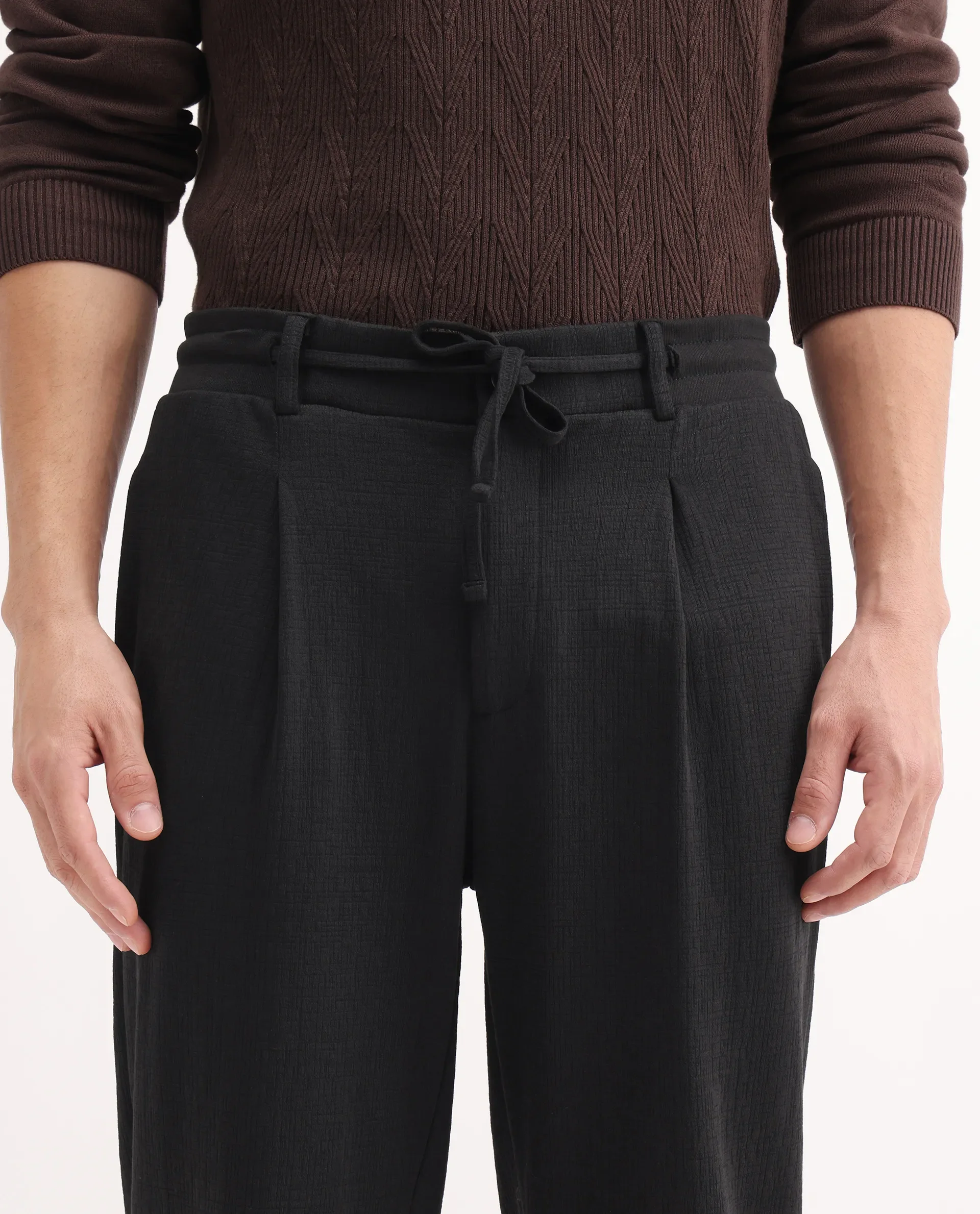 Rare Rabbit Men's Keloe Black Cotton Blend Plain Relaxed Fit Trouser - Image 4