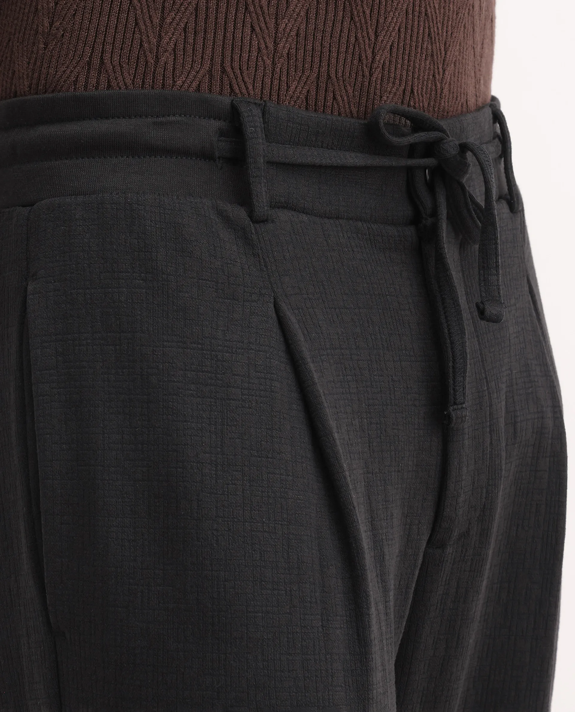 Rare Rabbit Men's Keloe Black Cotton Blend Plain Relaxed Fit Trouser - Image 5
