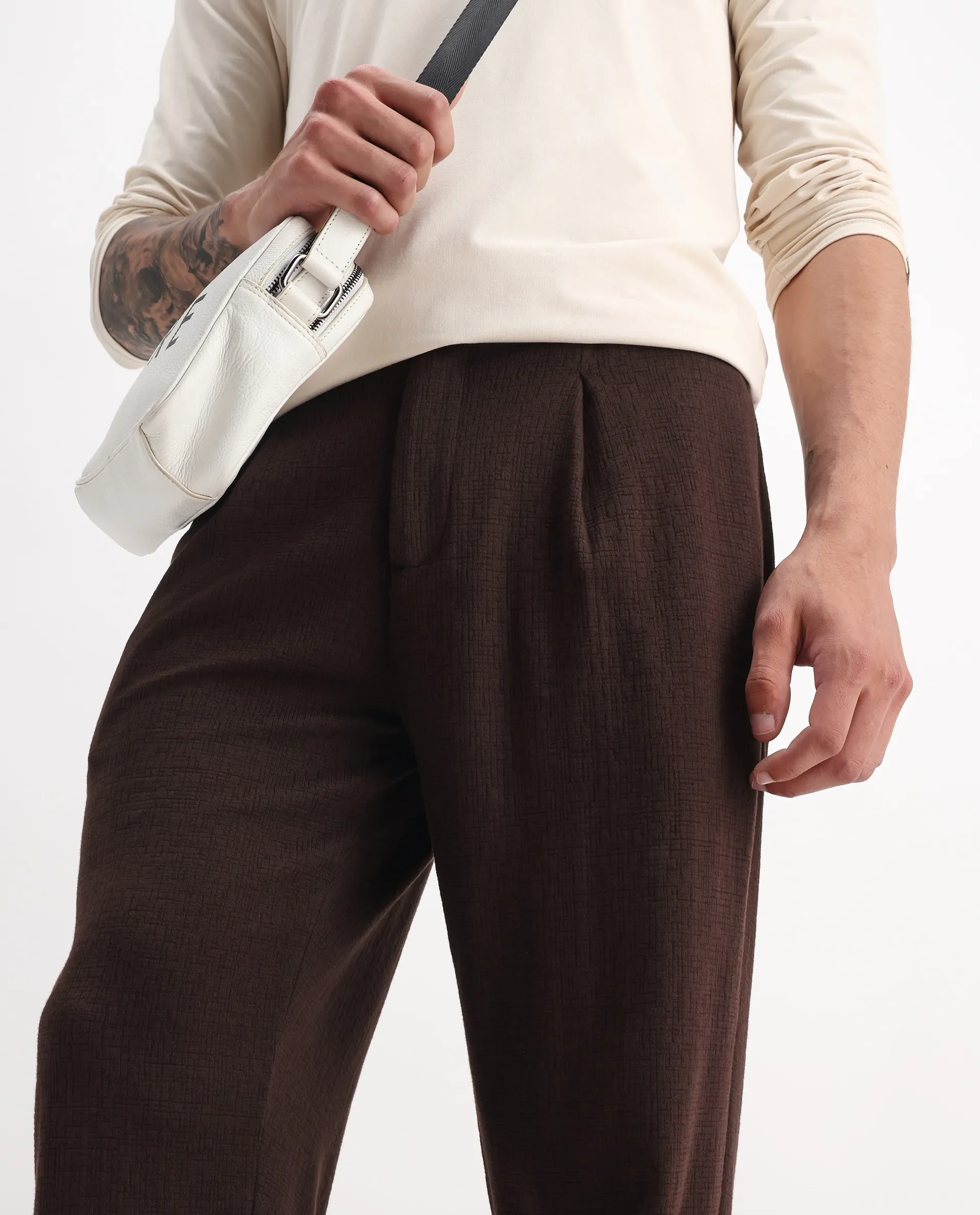 Rare Rabbit Men's Keloe Dark Brown Cotton Blend Plain Relaxed Fit Trouser - Image 2