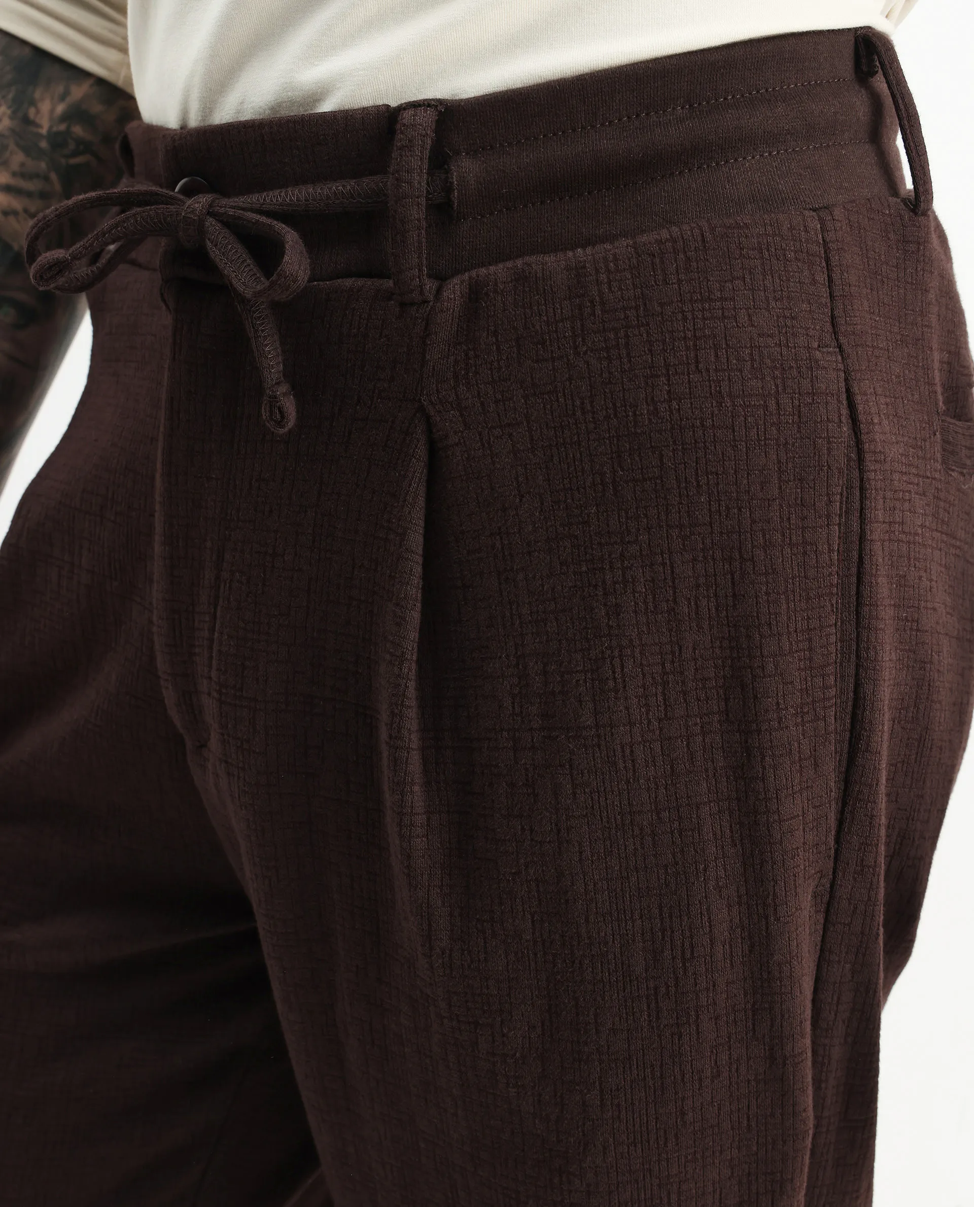 Rare Rabbit Men's Keloe Dark Brown Cotton Blend Plain Relaxed Fit Trouser - Image 3
