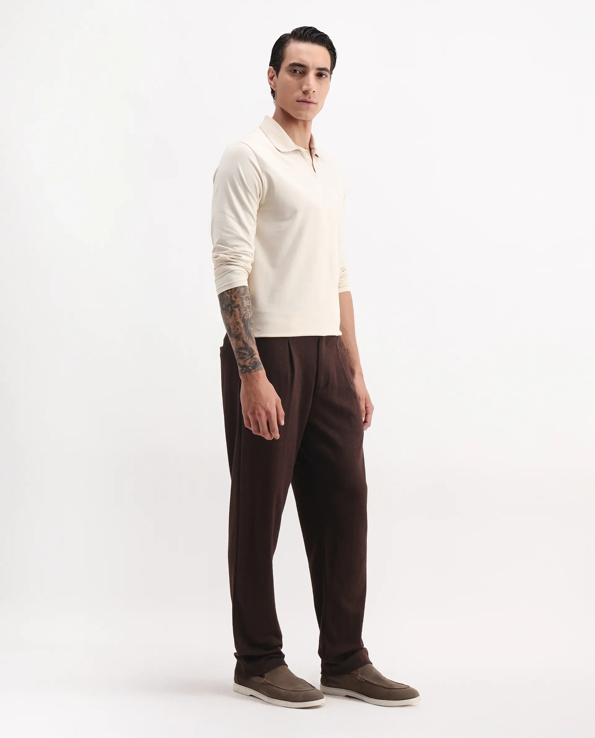 Rare Rabbit Men's Keloe Dark Brown Cotton Blend Plain Relaxed Fit Trouser - Image 6