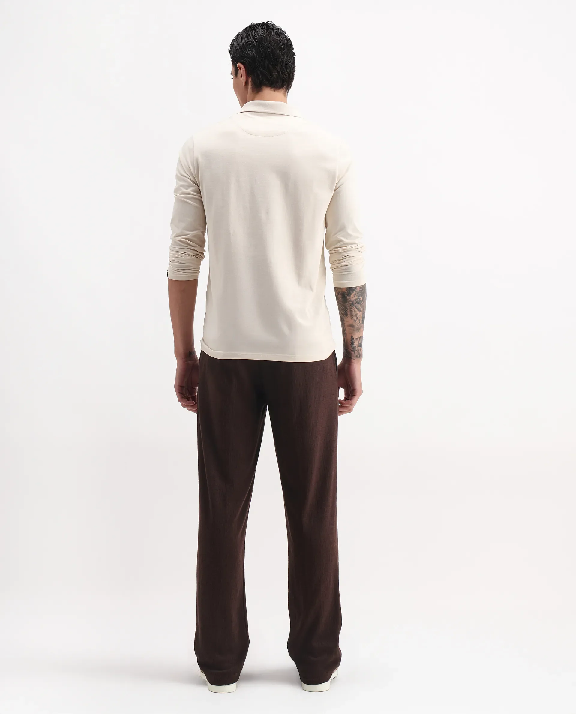 Rare Rabbit Men's Keloe Dark Brown Cotton Blend Plain Relaxed Fit Trouser - Image 7