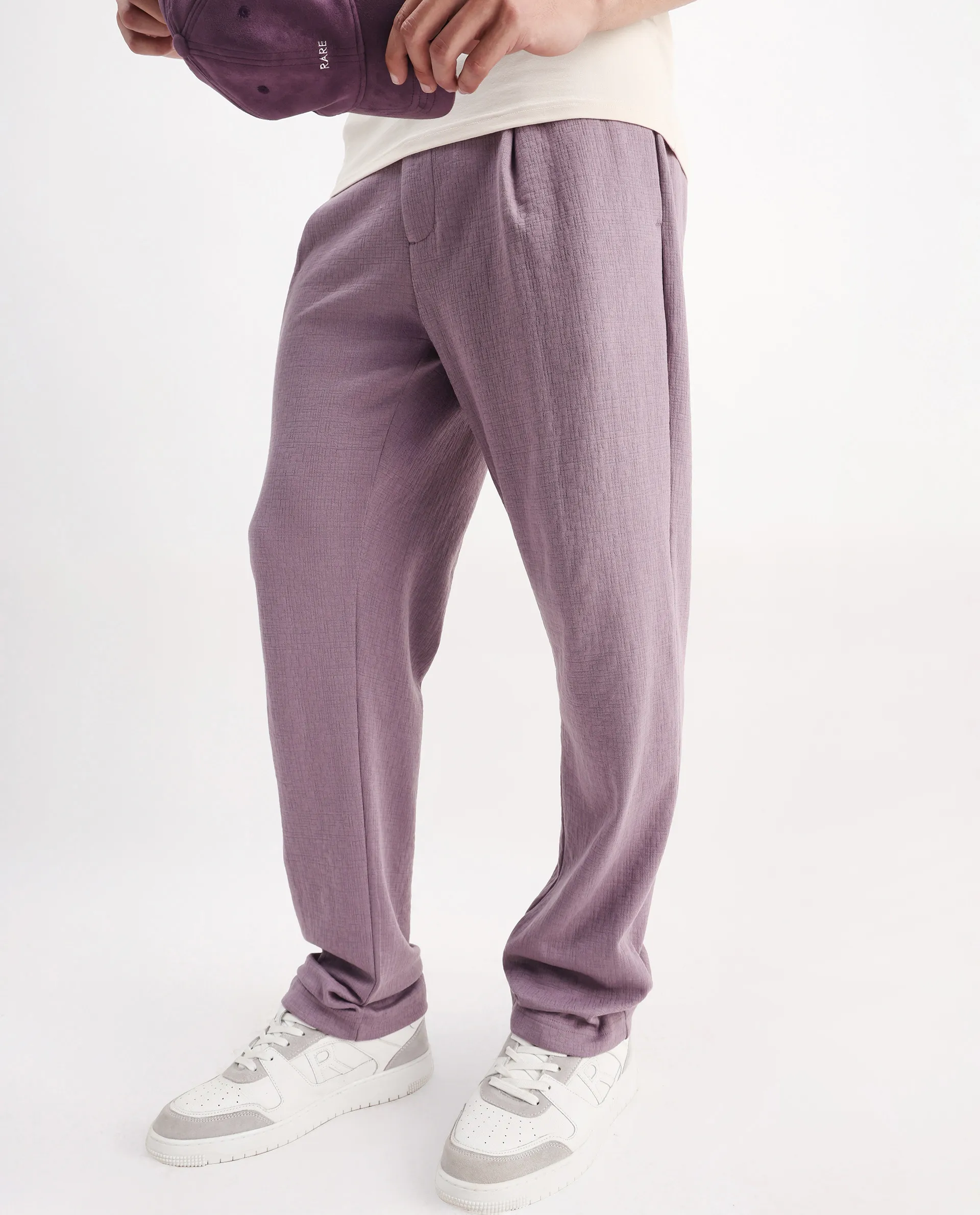 Rare Rabbit Men's Keloe Dusky Purple Cotton Blend Plain Relaxed Fit Trouser - Image 2