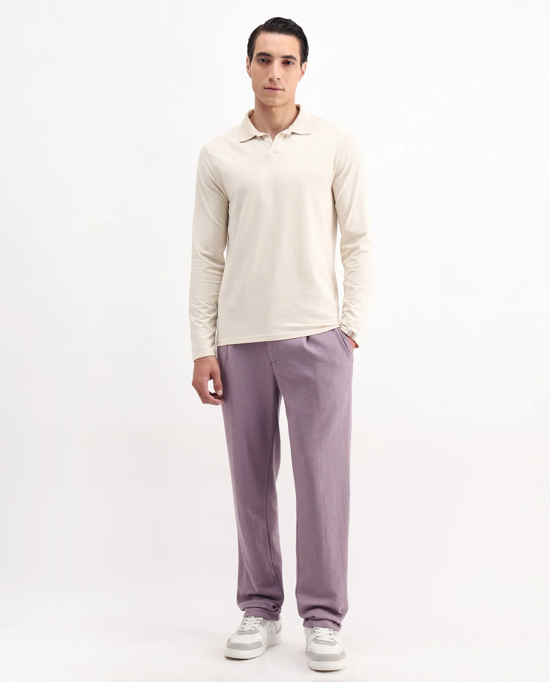 Rare Rabbit Men's Keloe Dusky Purple Cotton Blend Plain Relaxed Fit Trouser - Image 4